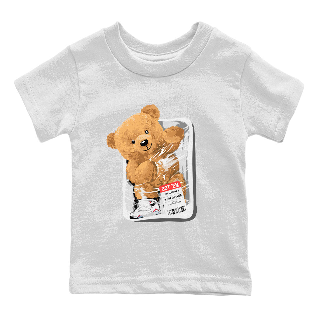 Air Jordan 7 White Infrared Sneaker Match Tees Packaged Bear Streetwear Sneaker Shirt AJ7 White Infrared Drip Gear Zone Sneaker Matching Clothing Kids, Youth, Baby Clothing White 2