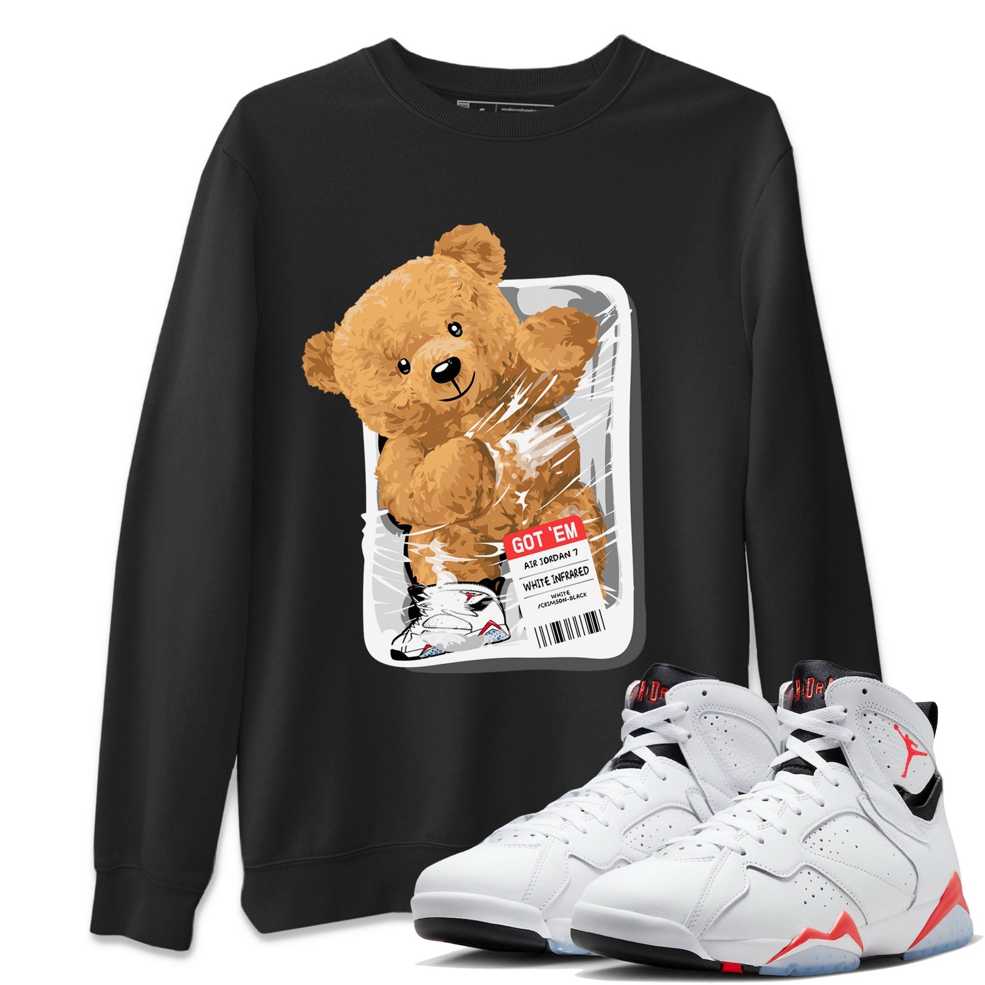 Air Jordan 7 White Infrared Sneaker Match Tees Packaged Bear Streetwear Sneaker Shirt AJ7 White Infrared Drip Gear Zone Sneaker Matching Clothing Short Sleeve T-Shirt Black 1