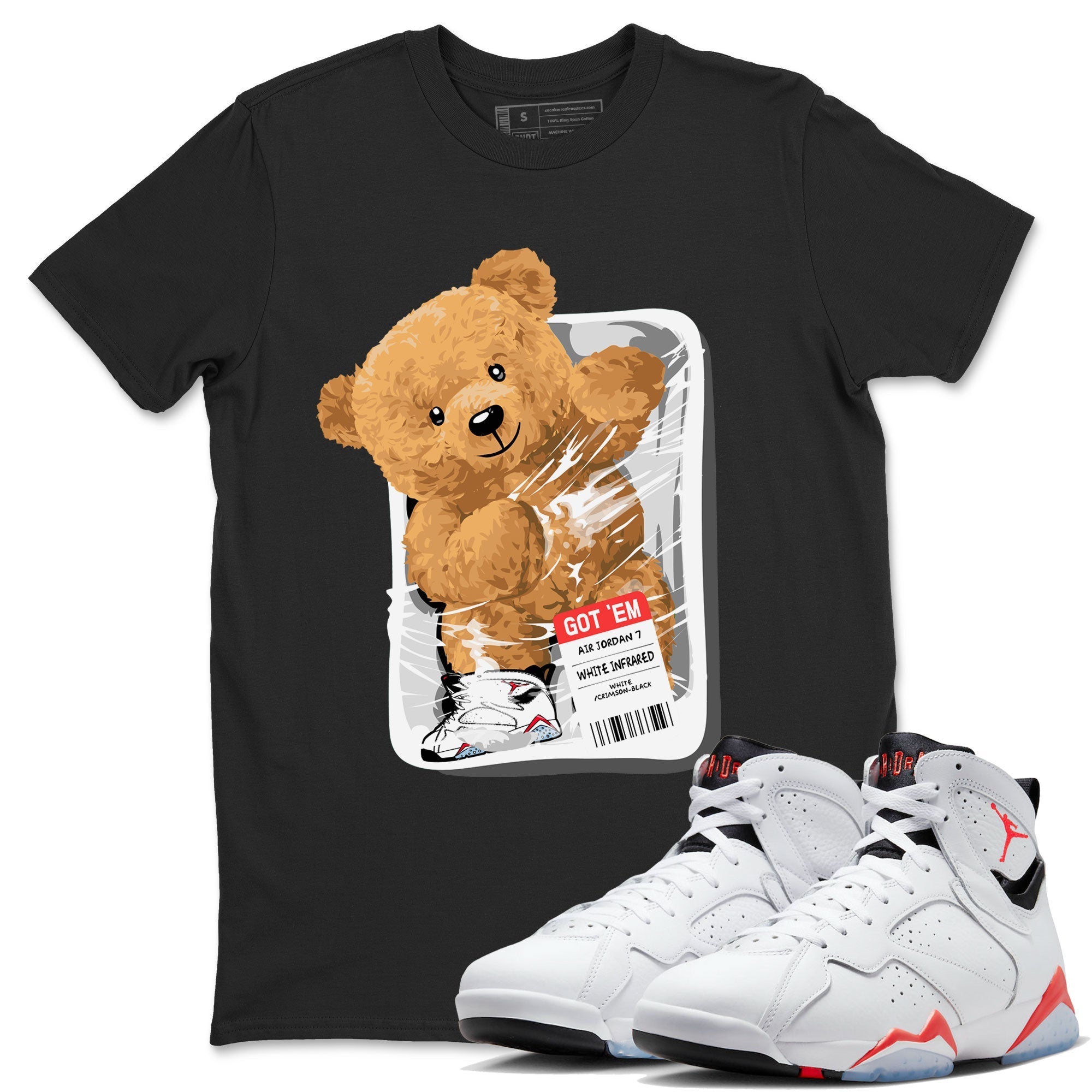 Air Jordan 7 White Infrared Sneaker Match Tees Packaged Bear Streetwear Sneaker Shirt AJ7 White Infrared Drip Gear Zone Sneaker Matching Clothing Short Sleeve T-Shirt Black 1