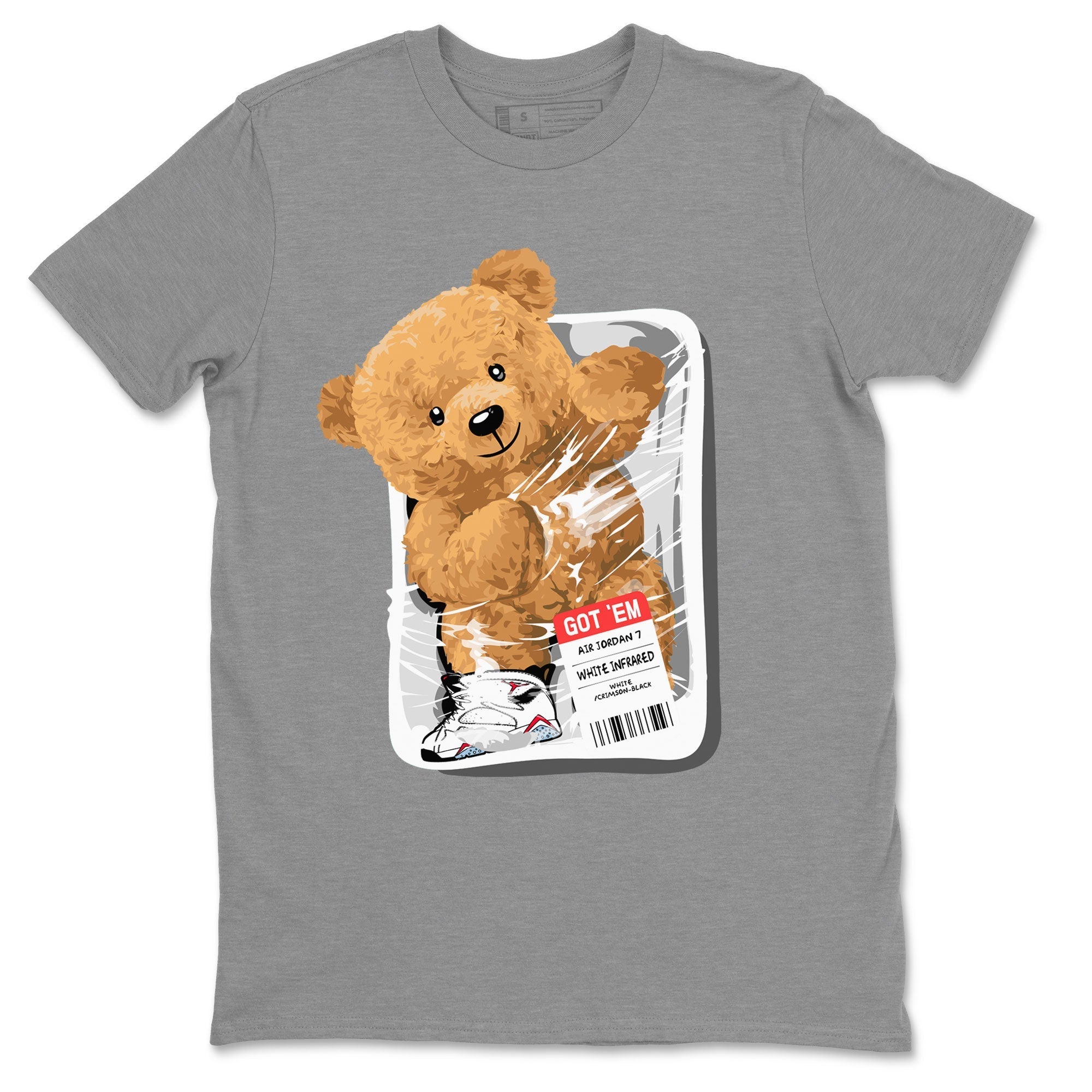 Air Jordan 7 White Infrared Sneaker Match Tees Packaged Bear Streetwear Sneaker Shirt AJ7 White Infrared Drip Gear Zone Sneaker Matching Clothing Short Sleeve T-Shirt Heather Grey 2