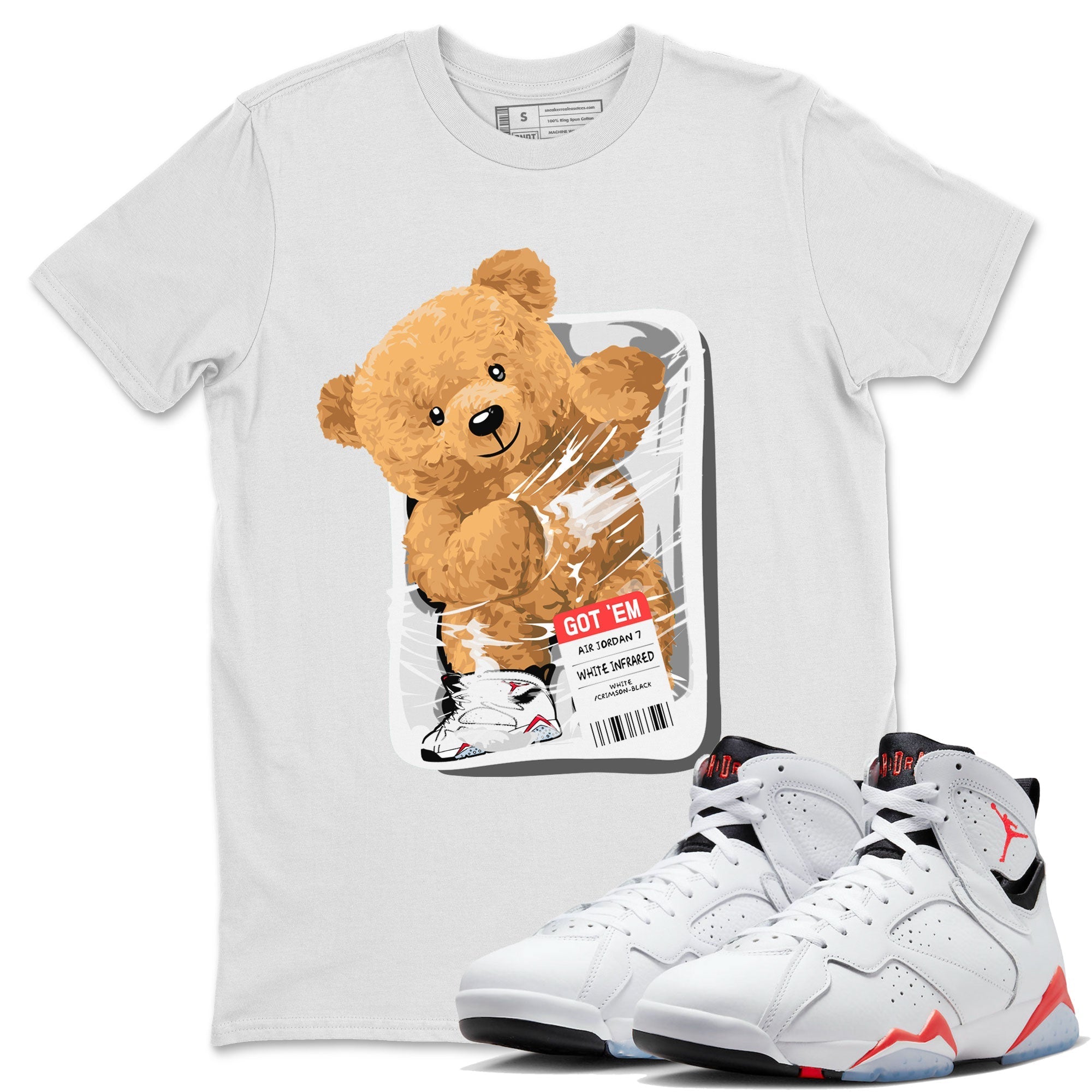 Air Jordan 7 White Infrared Sneaker Match Tees Packaged Bear Streetwear Sneaker Shirt AJ7 White Infrared Drip Gear Zone Sneaker Matching Clothing Short Sleeve T-Shirt White 1