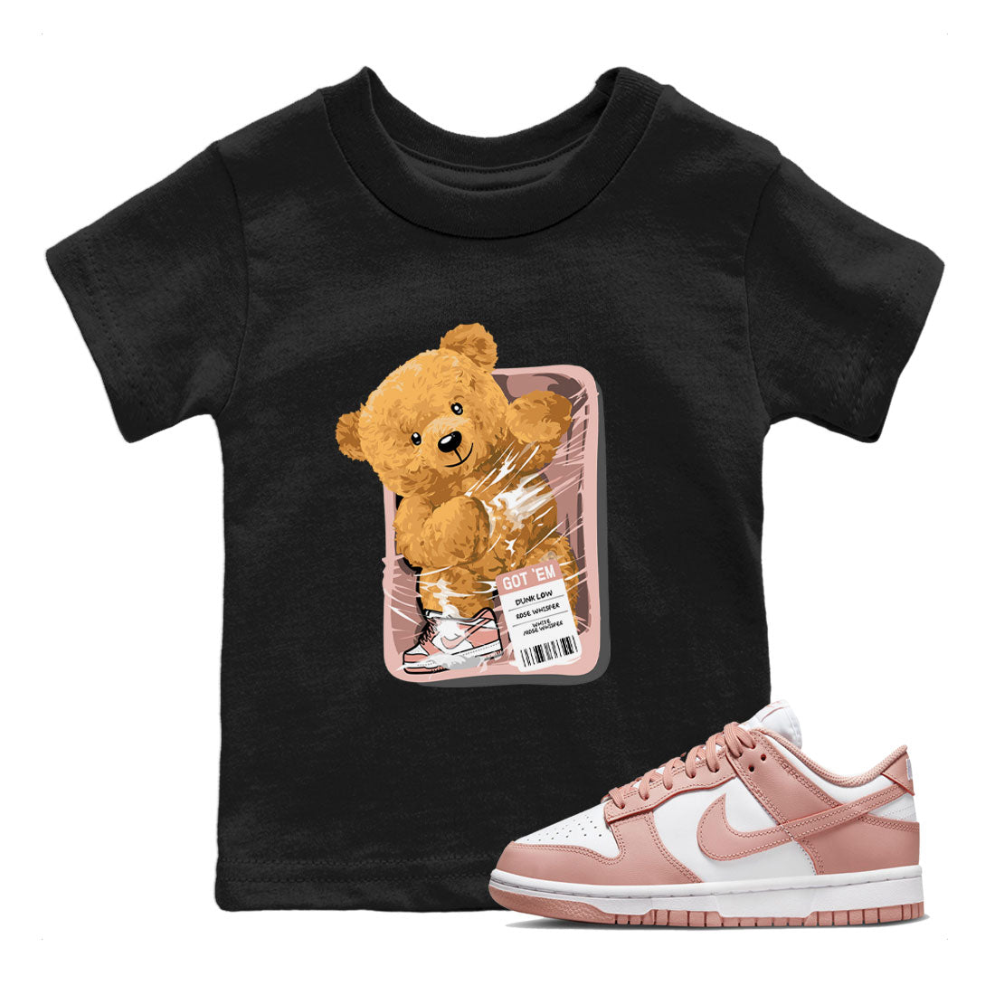 Dunks Low Rose Whisper shirt to match jordans Packaged Bear Streetwear Sneaker Shirt Dunk Rose Whisper Drip Gear Zone Sneaker Matching Clothing Baby Toddler Black 1 T-Shirt