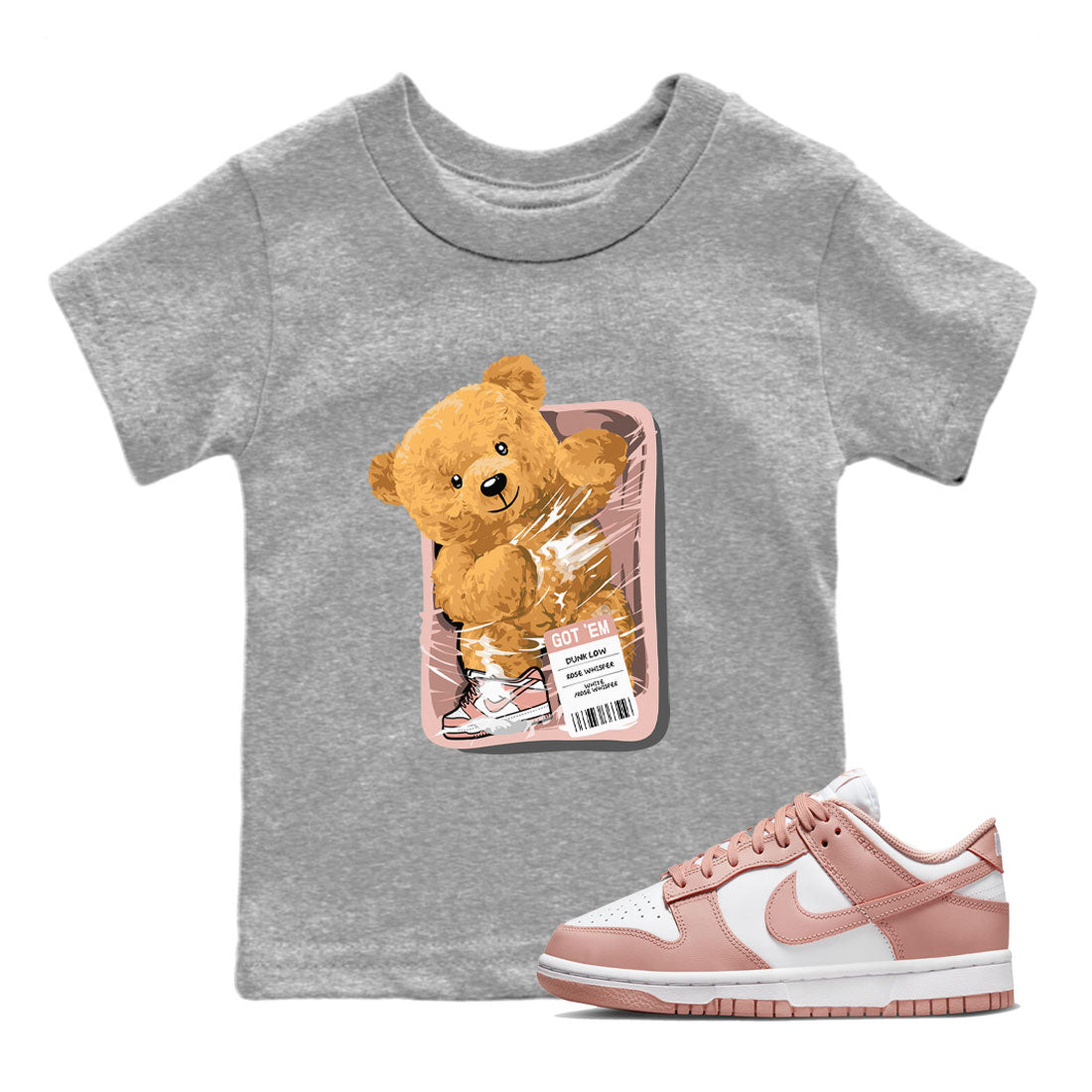 Dunks Low Rose Whisper shirt to match jordans Packaged Bear Streetwear Sneaker Shirt Dunk Rose Whisper Drip Gear Zone Sneaker Matching Clothing Baby Toddler Heather Grey 1 T-Shirt