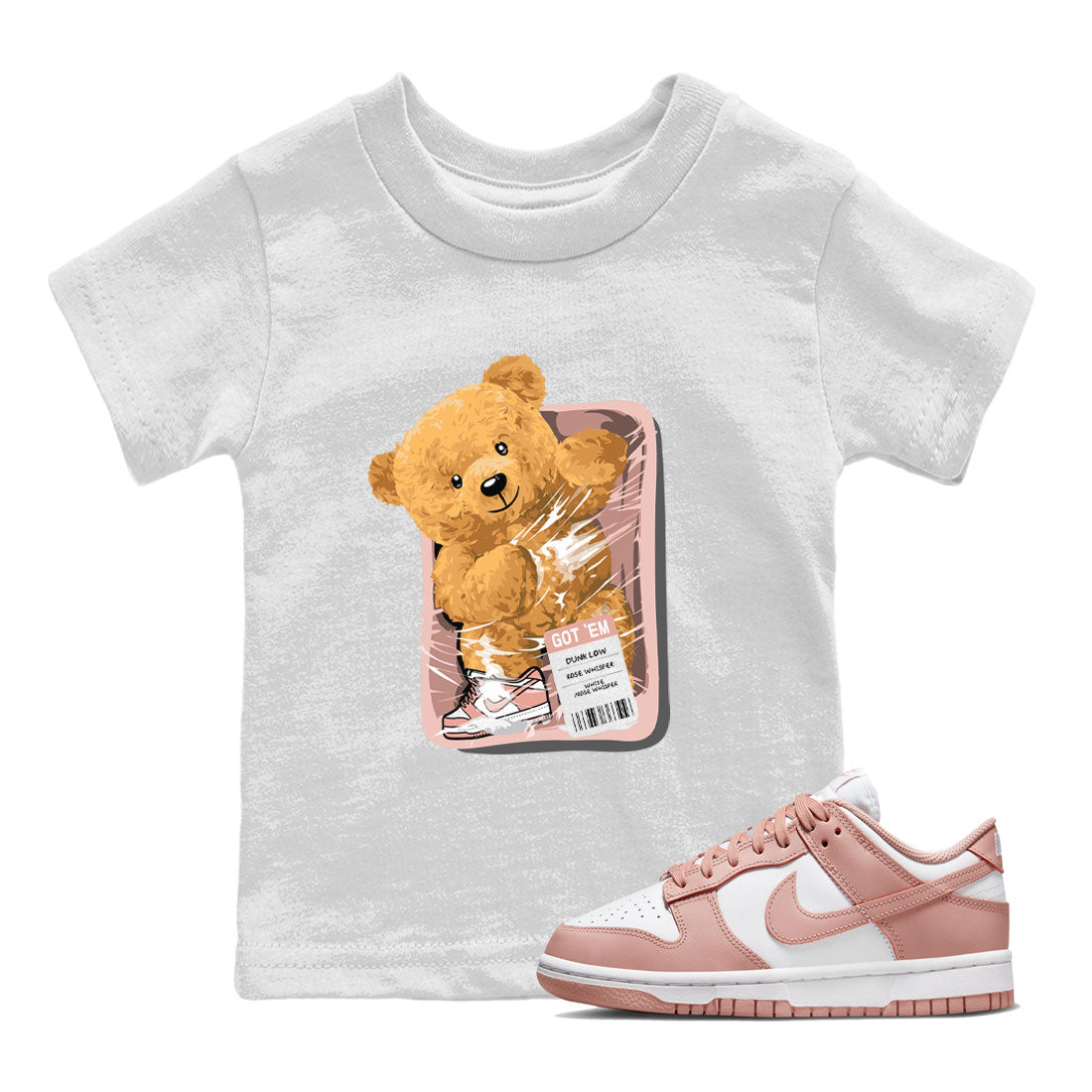 Dunks Low Rose Whisper shirt to match jordans Packaged Bear Streetwear Sneaker Shirt Dunk Rose Whisper Drip Gear Zone Sneaker Matching Clothing Baby Toddler White 1 T-Shirt