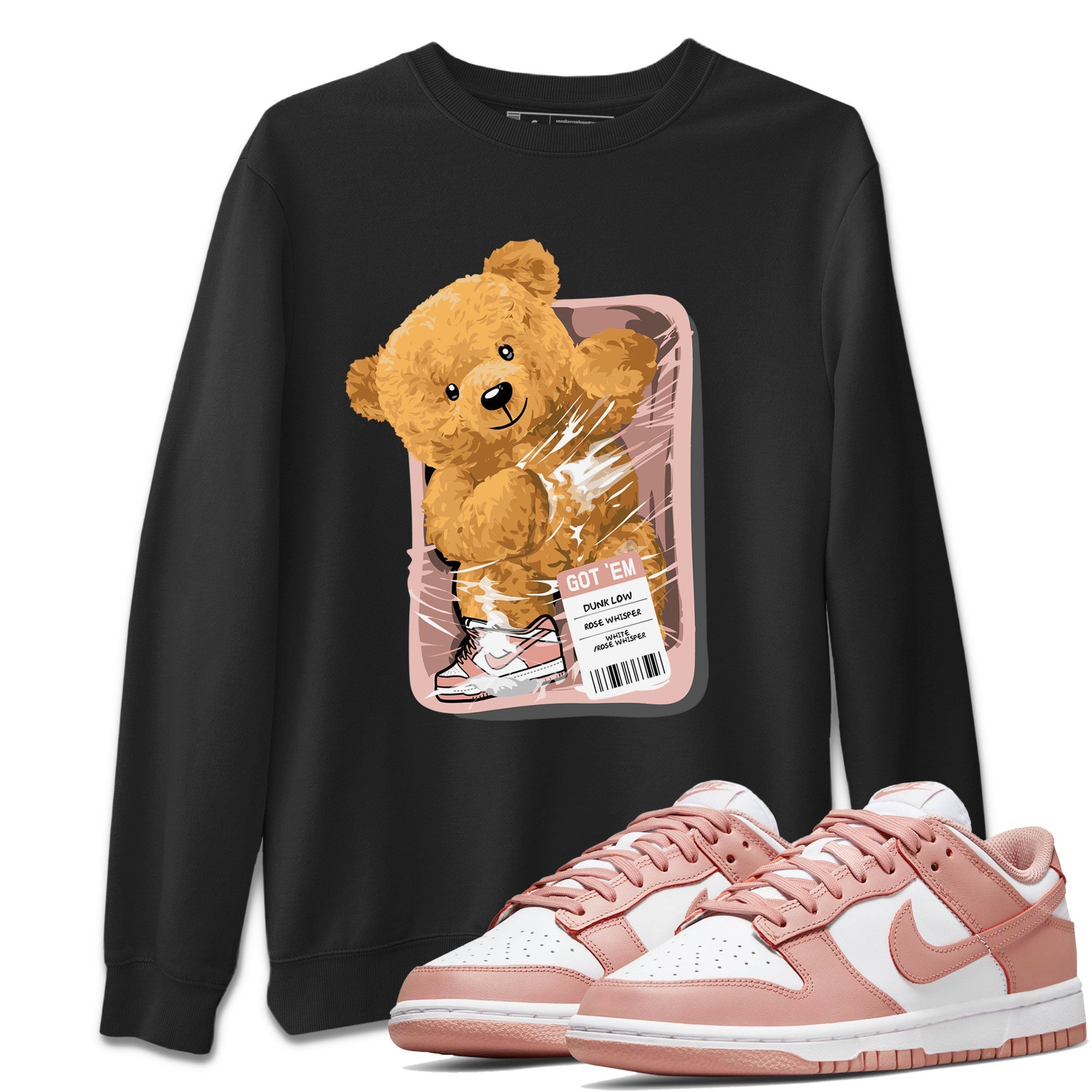 Dunks Low Rose Whisper shirt to match jordans Packaged Bear Streetwear Sneaker Shirt Dunk Rose Whisper Drip Gear Zone Sneaker Matching Clothing Unisex Black 1 T-Shirt