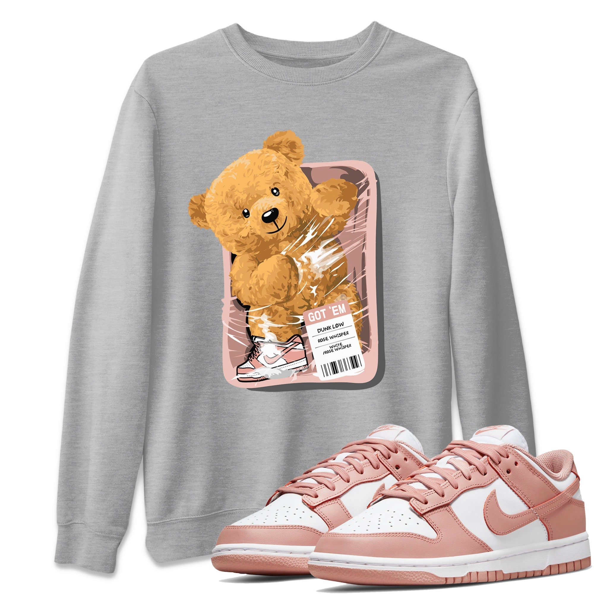 Dunks Low Rose Whisper shirt to match jordans Packaged Bear Streetwear Sneaker Shirt Dunk Rose Whisper Drip Gear Zone Sneaker Matching Clothing Unisex Heather Grey 1 T-Shirt