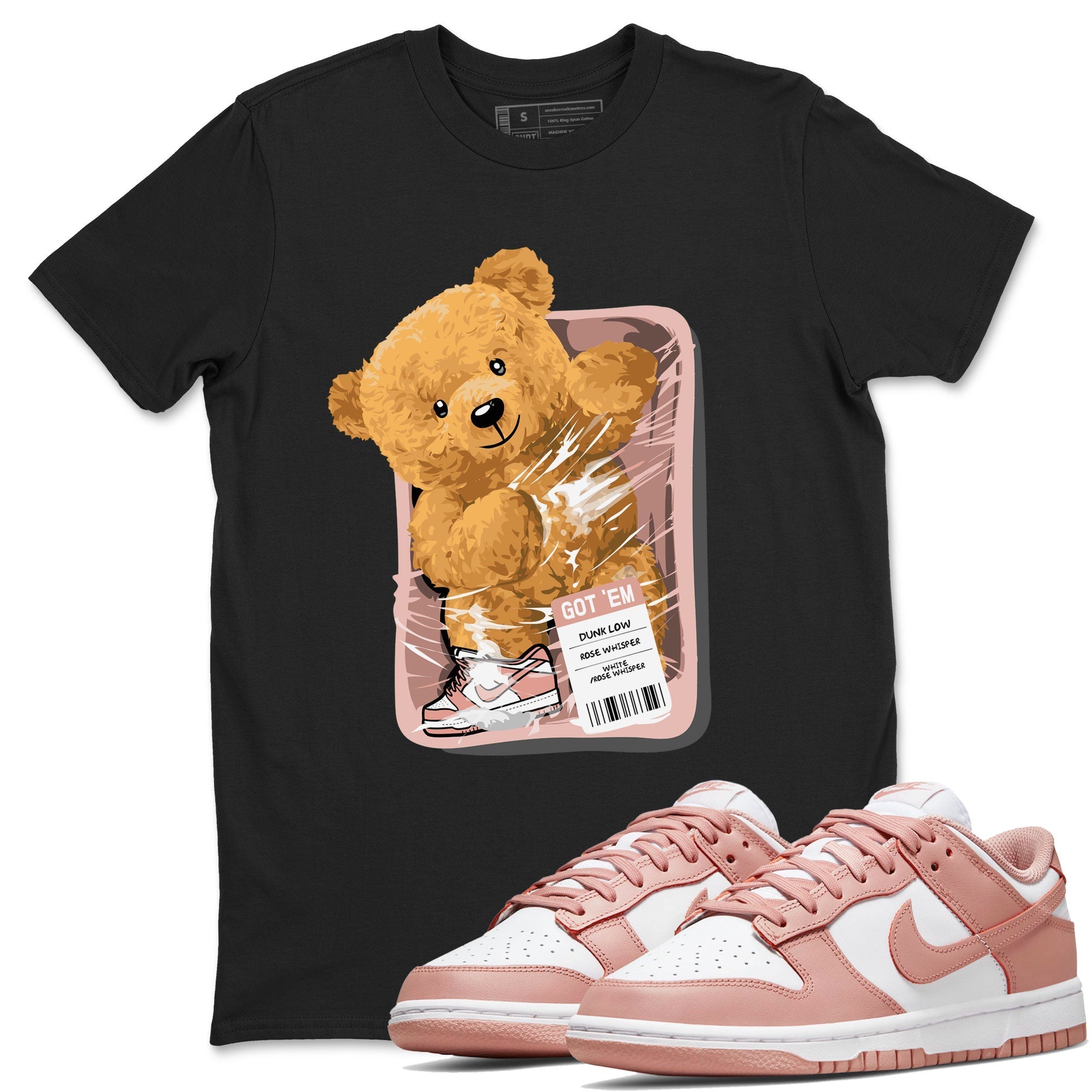 Dunks Low Rose Whisper shirt to match jordans Packaged Bear Streetwear Sneaker Shirt Dunk Rose Whisper Drip Gear Zone Sneaker Matching Clothing Unisex Black 1 T-Shirt