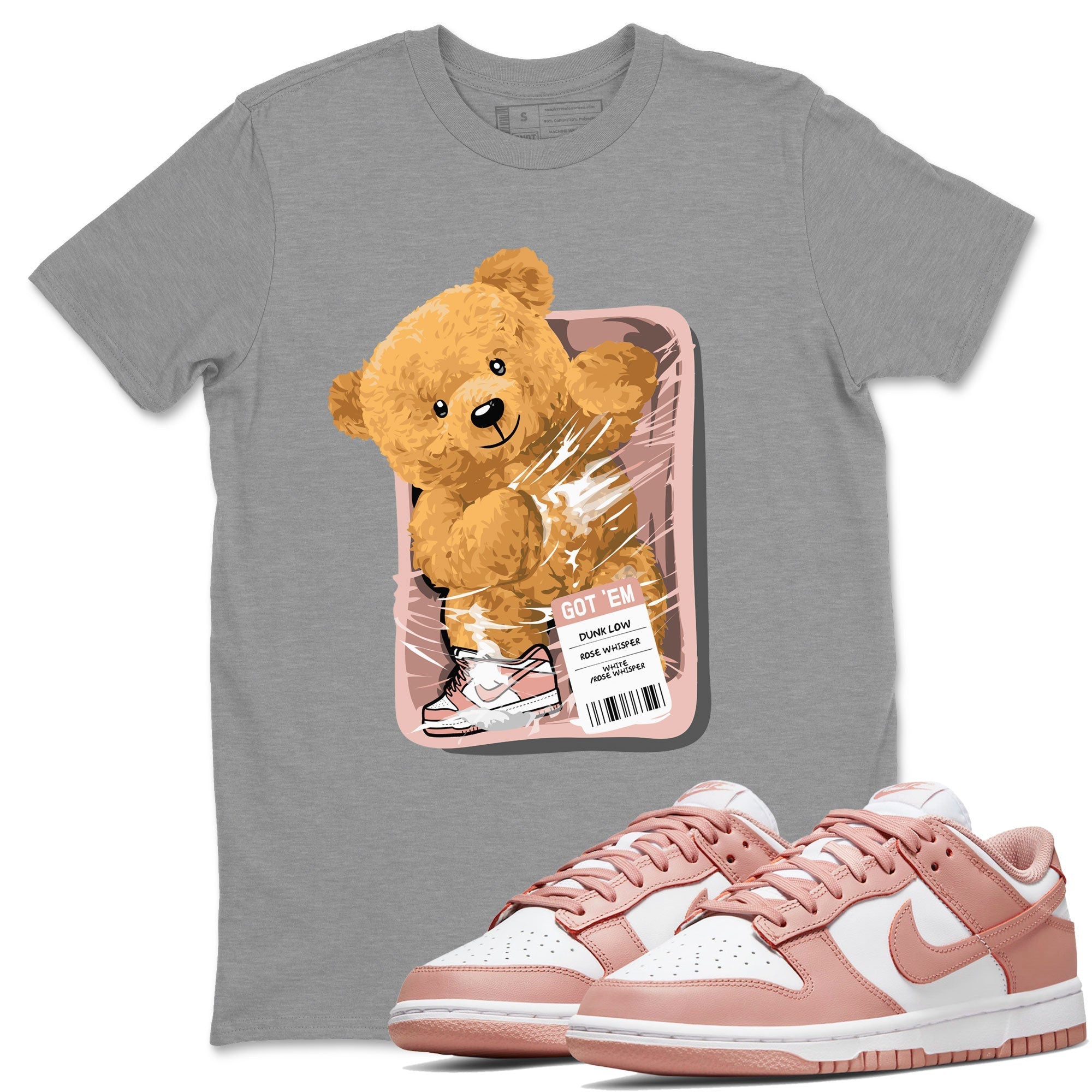 Dunks Low Rose Whisper shirt to match jordans Packaged Bear Streetwear Sneaker Shirt Dunk Rose Whisper Drip Gear Zone Sneaker Matching Clothing Unisex Heather Grey 1 T-Shirt