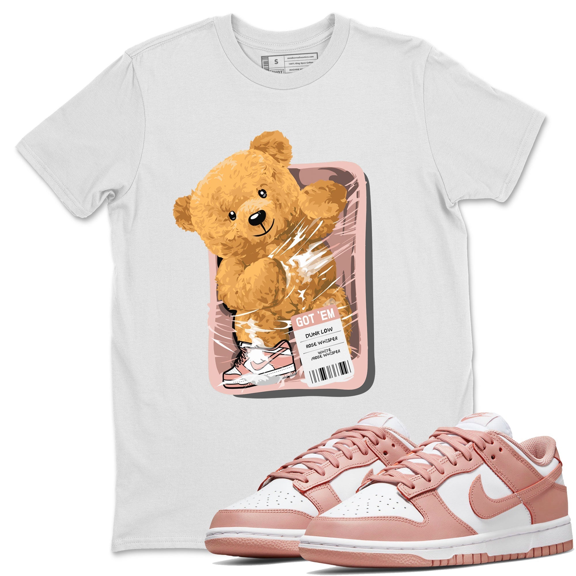 Dunks Low Rose Whisper shirt to match jordans Packaged Bear Streetwear Sneaker Shirt Dunk Rose Whisper Drip Gear Zone Sneaker Matching Clothing Unisex White 1 T-Shirt