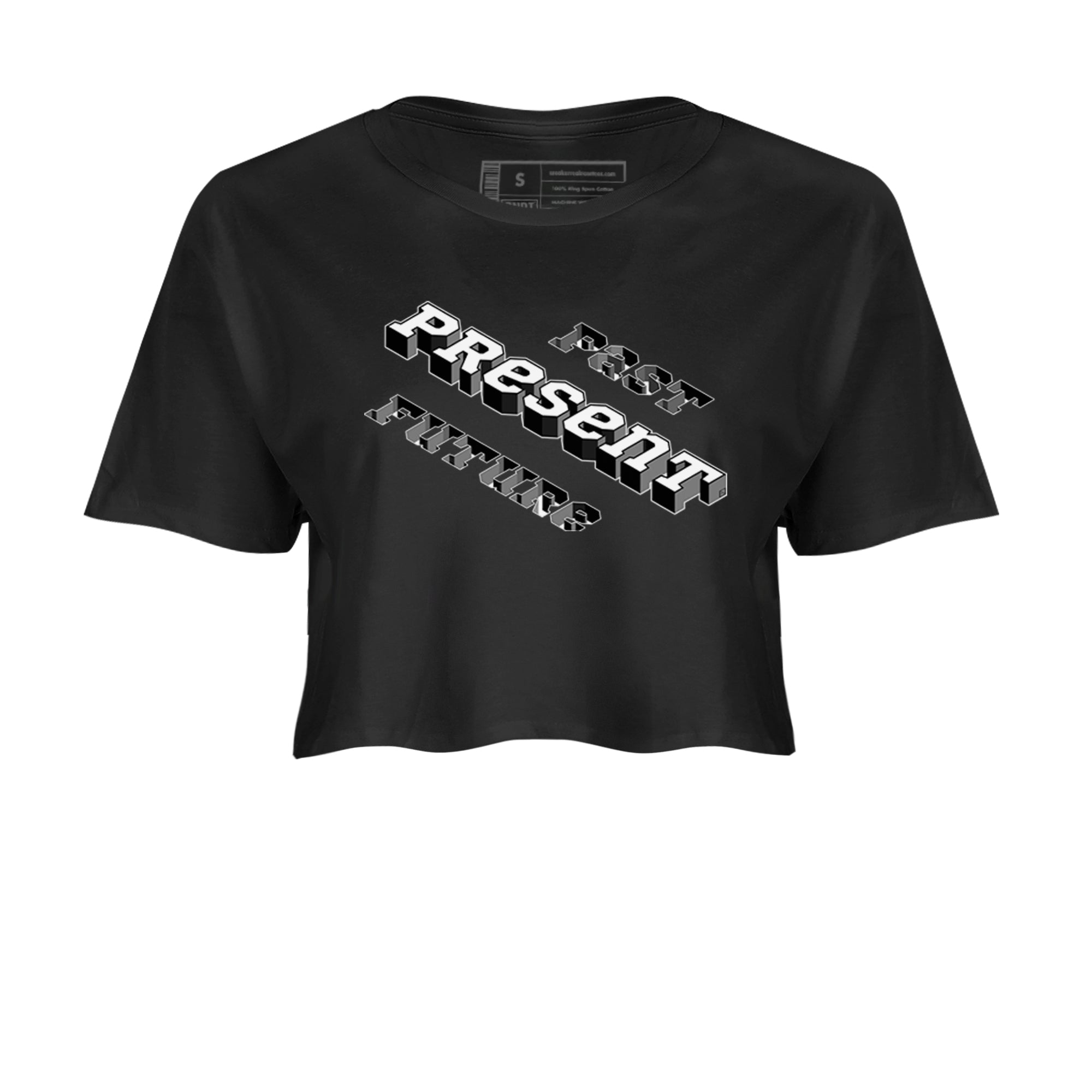 1s Black White shirt to match jordans Past Present Future sneaker tees Air Jordan 1 Black White Drip Gear Zone Black 2 crop length shirt