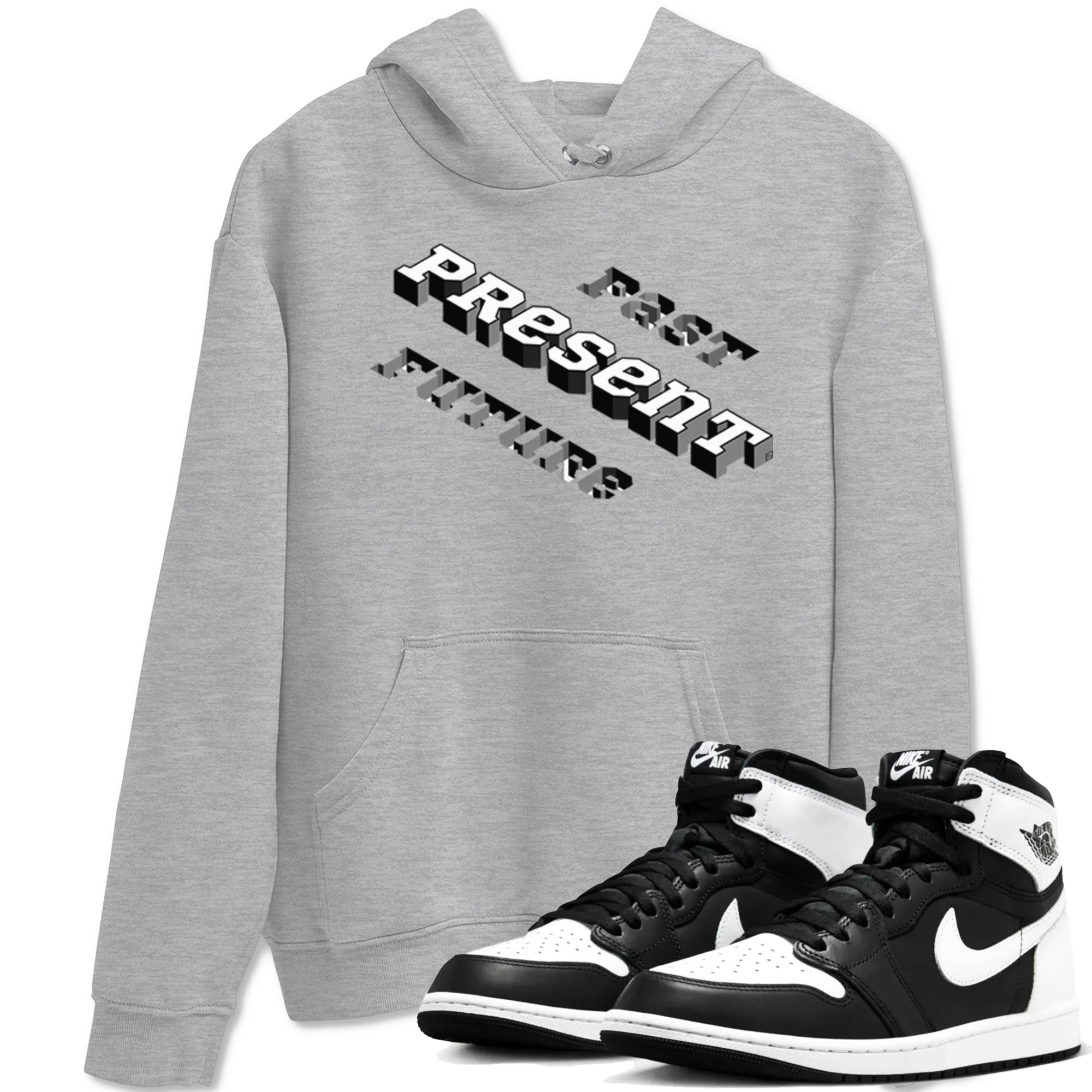 1s Black White shirt to match jordans Past Present Future sneaker tees Air Jordan 1 Black White Drip Gear Zone unisex cotton Heather Grey 1 crew neck shirt