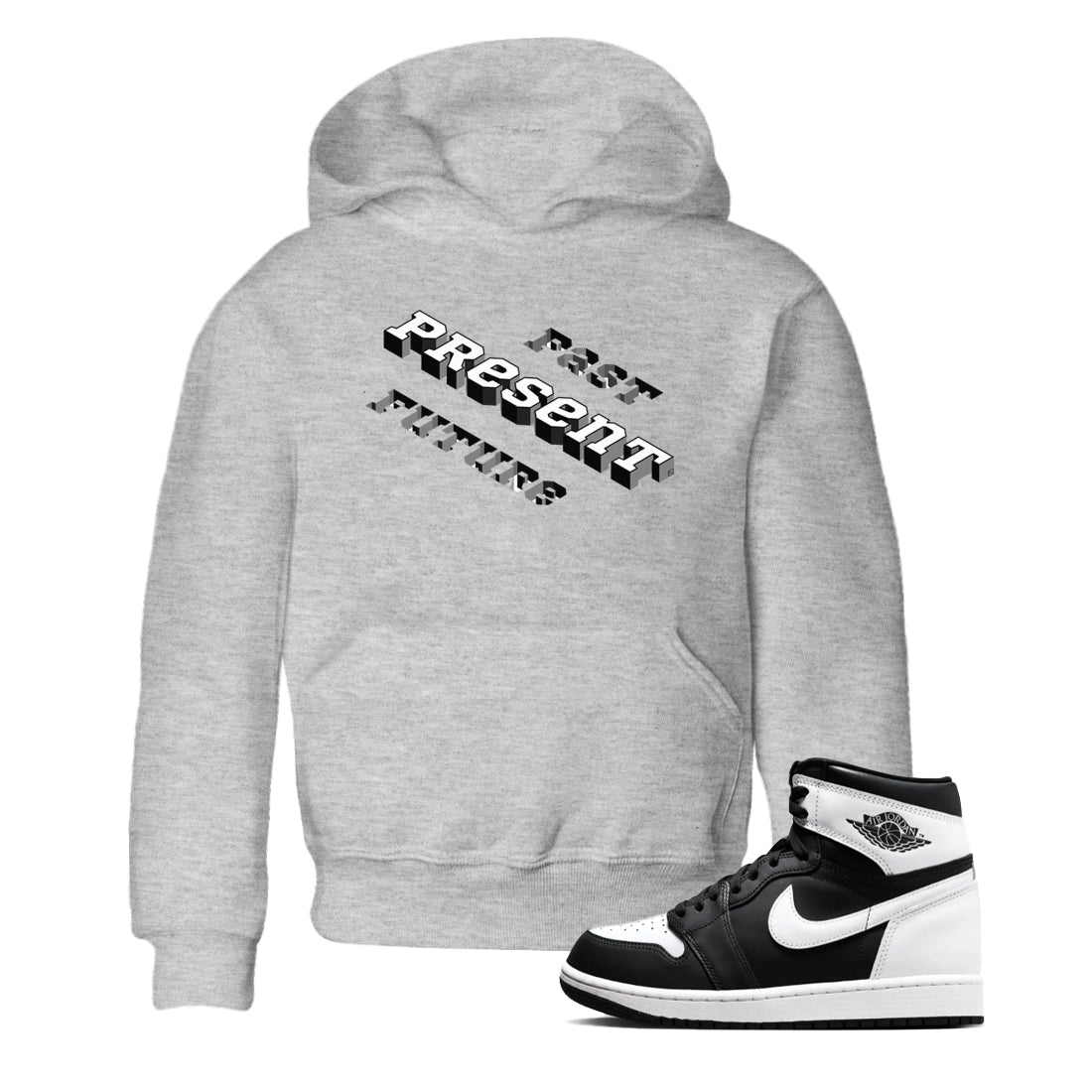 1s Black White shirt to match jordans Past Present Future sneaker tees Air Jordan 1 Black White Drip Gear Zone baby toddler Heather Grey 1 cotton Shirt