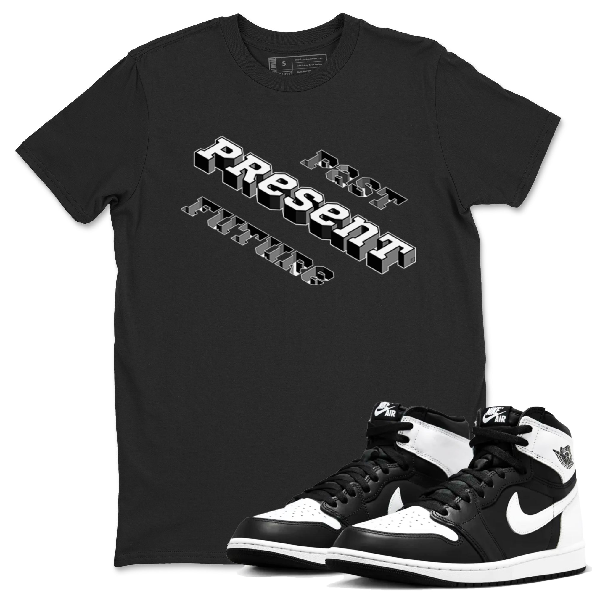 1s Black White shirt to match jordans Past Present Future sneaker tees Air Jordan 1 Black White Drip Gear Zone unisex cotton Black 1 crew neck shirt