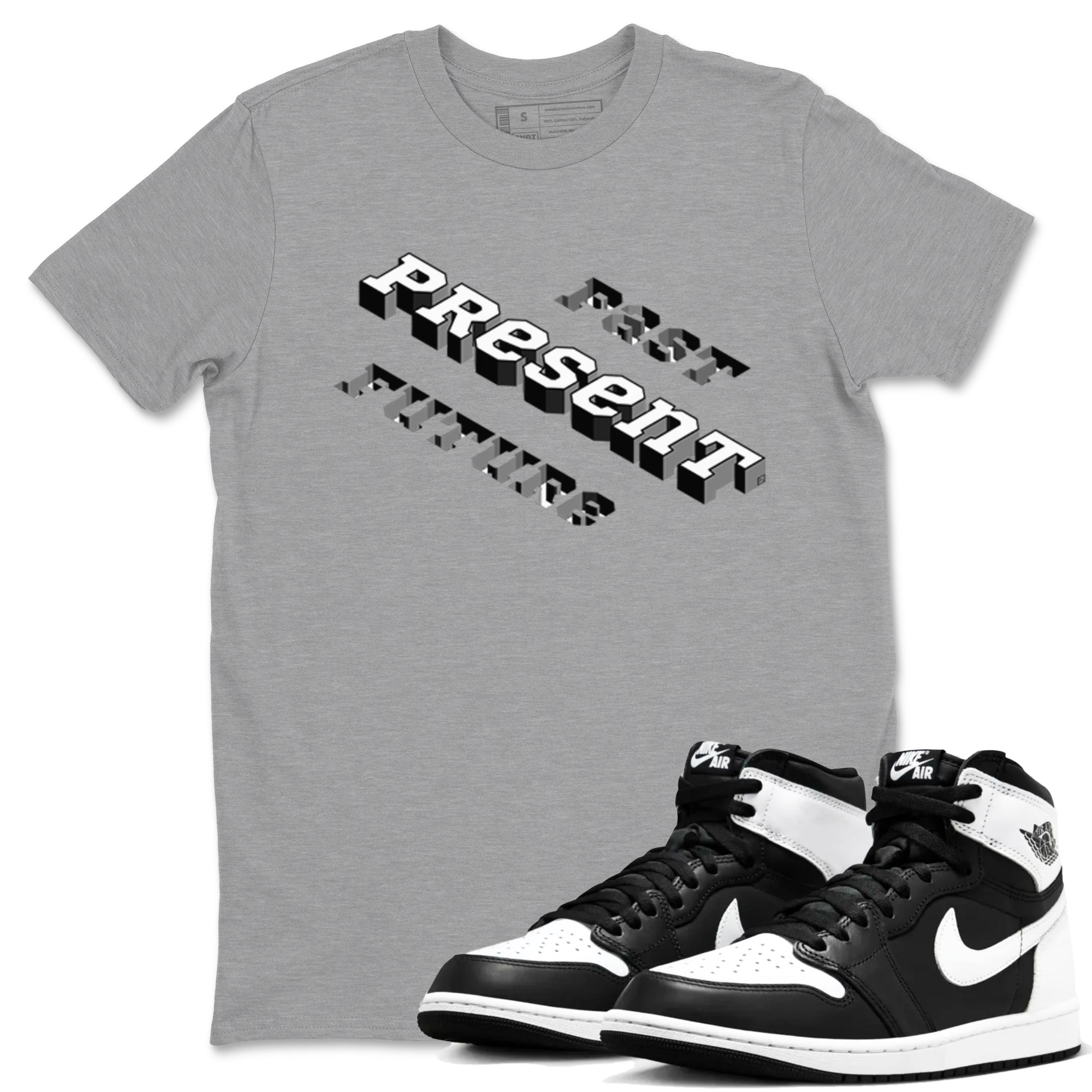 1s Black White shirt to match jordans Past Present Future sneaker tees Air Jordan 1 Black White Drip Gear Zone unisex cotton Heather Grey 1 crew neck shirt