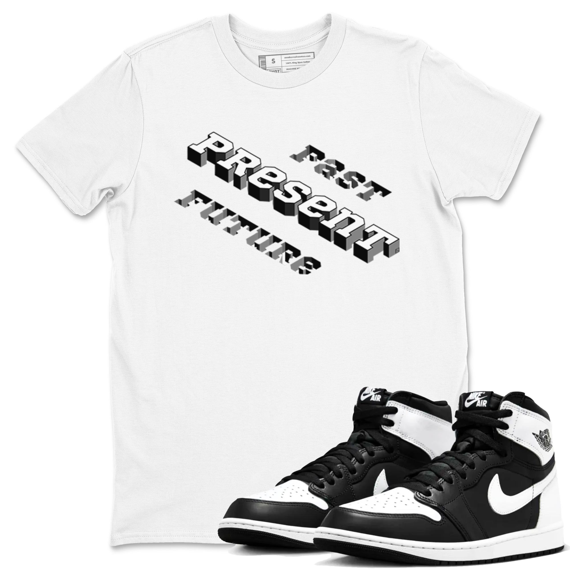 1s Black White shirt to match jordans Past Present Future sneaker tees Air Jordan 1 Black White Drip Gear Zone unisex cotton White 1 crew neck shirt