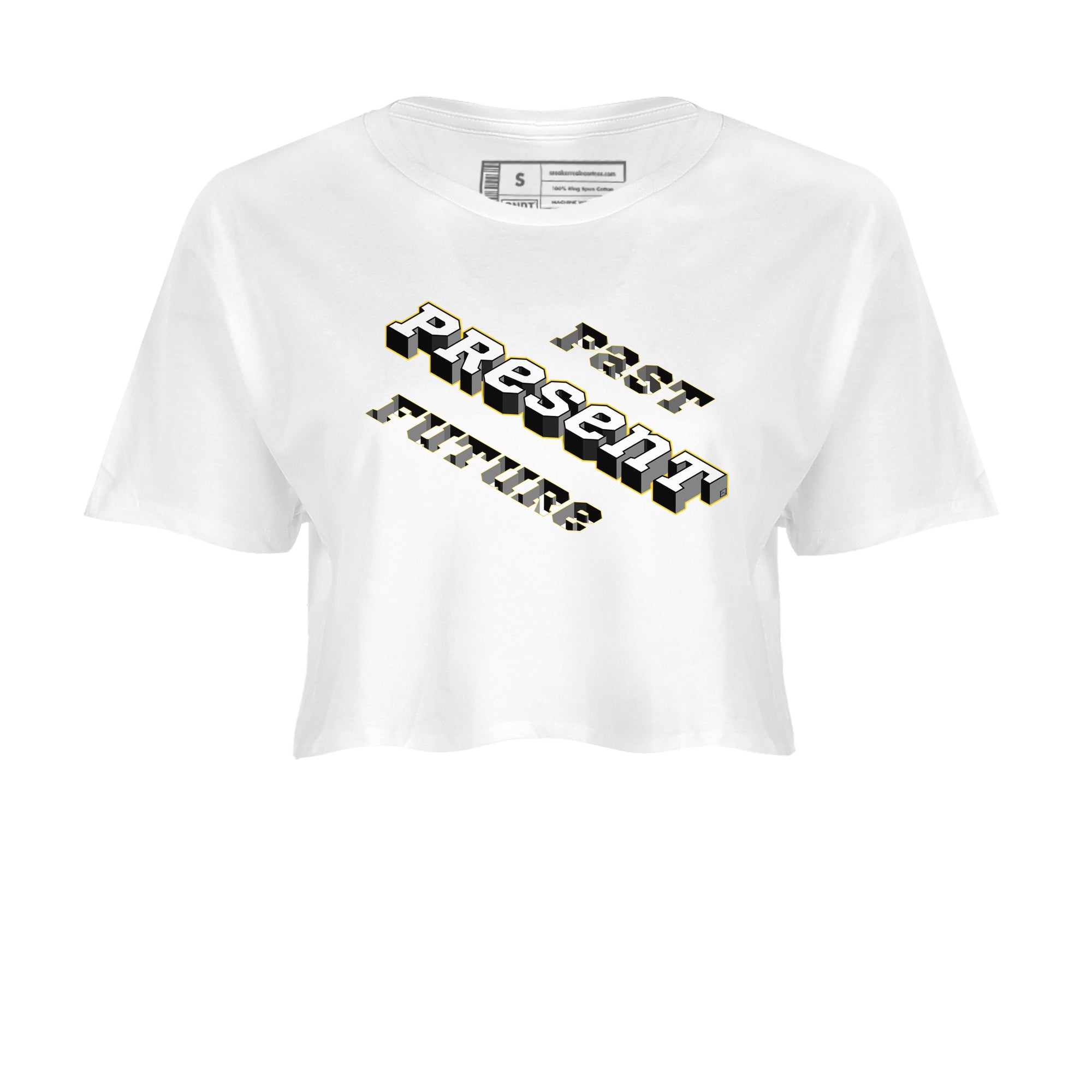 1s Yellow Ochre shirt to match jordans Past Present Future sneaker tees Air Jordan 1 High OG Yellow Ochre Drip Gear Zone White 2 crop length shirt