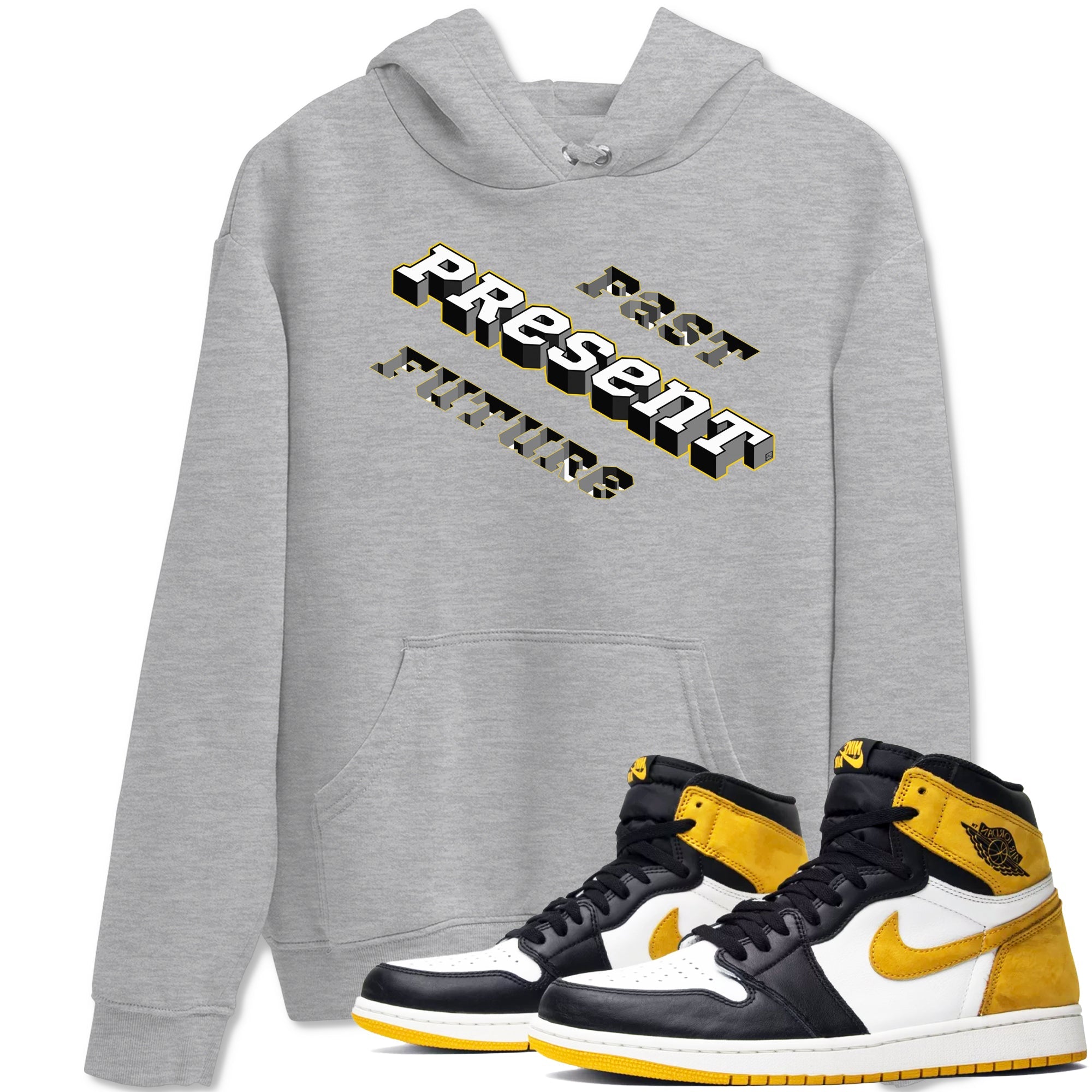 1s Yellow Ochre shirt to match jordans Past Present Future sneaker tees Air Jordan 1 High OG Yellow Ochre Drip Gear Zone unisex cotton Heather Grey 1 crew neck shirt