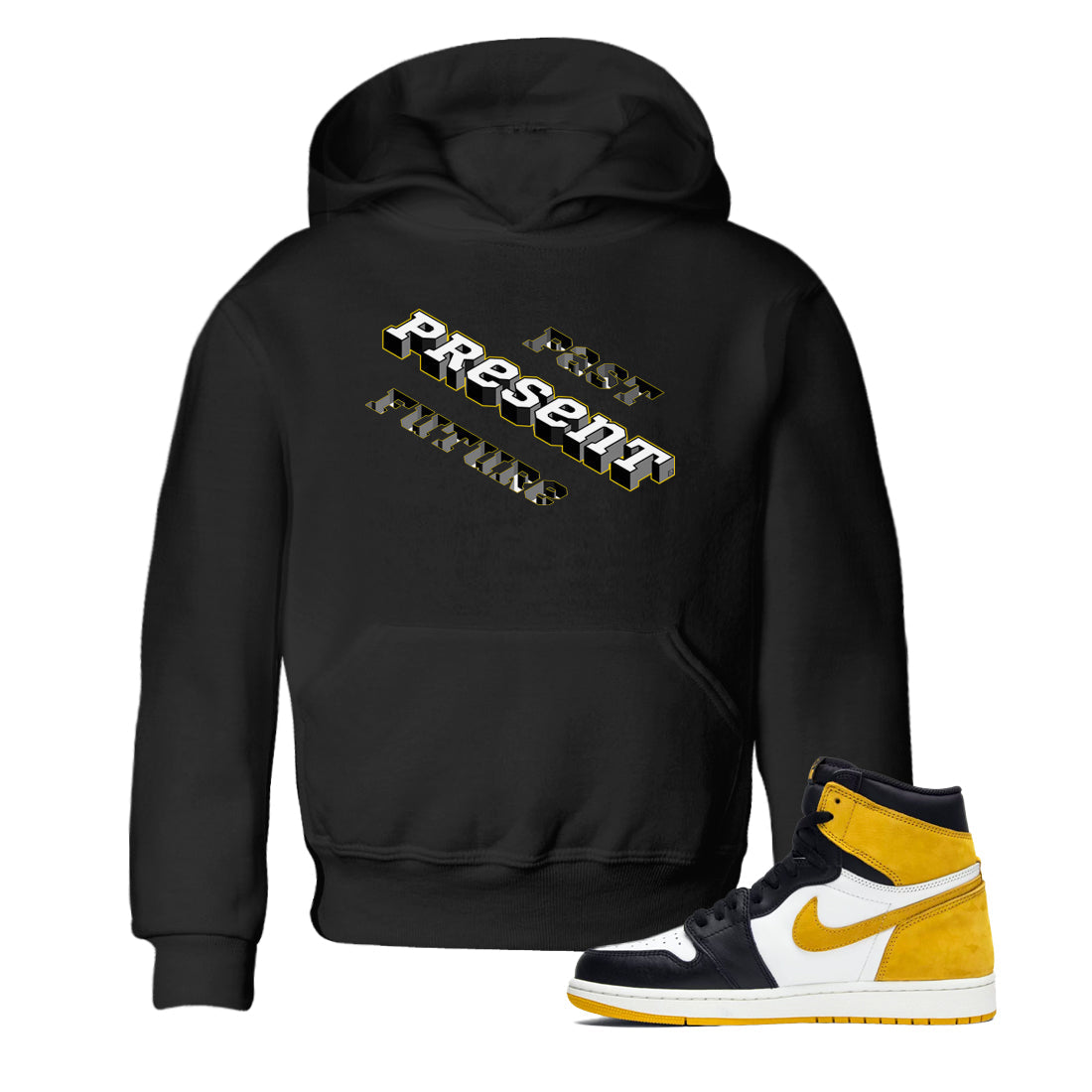 1s Yellow Ochre shirt to match jordans Past Present Future sneaker tees Air Jordan 1 High OG Yellow Ochre Drip Gear Zone baby toddler Black 1 cotton Shirt