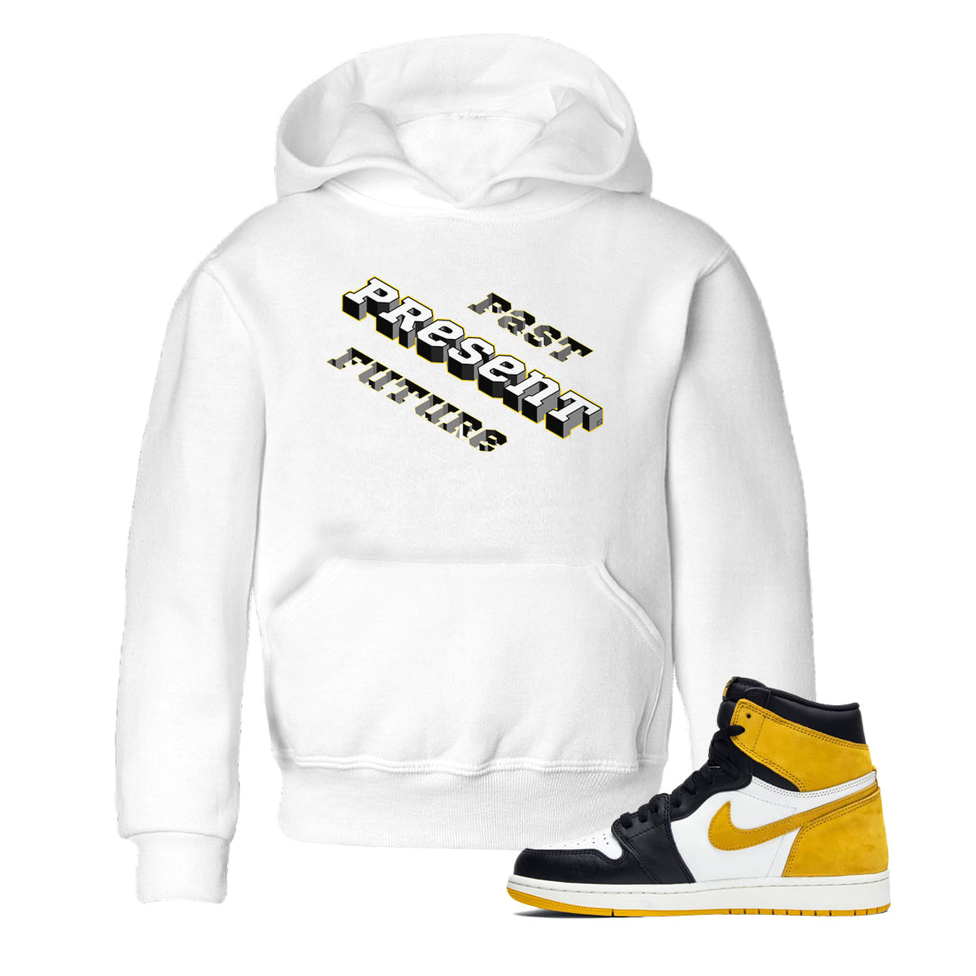 1s Yellow Ochre shirt to match jordans Past Present Future sneaker tees Air Jordan 1 High OG Yellow Ochre Drip Gear Zone baby toddler White 1 cotton Shirt
