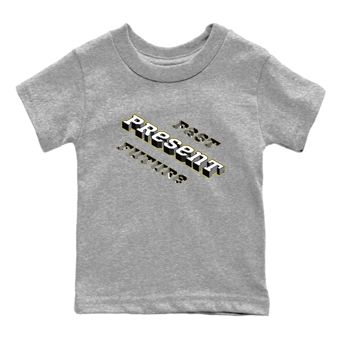 1s Yellow Ochre shirt to match jordans Past Present Future sneaker tees Air Jordan 1 High OG Yellow Ochre Drip Gear Zone baby toddler Heather Grey 2 cotton Shirt