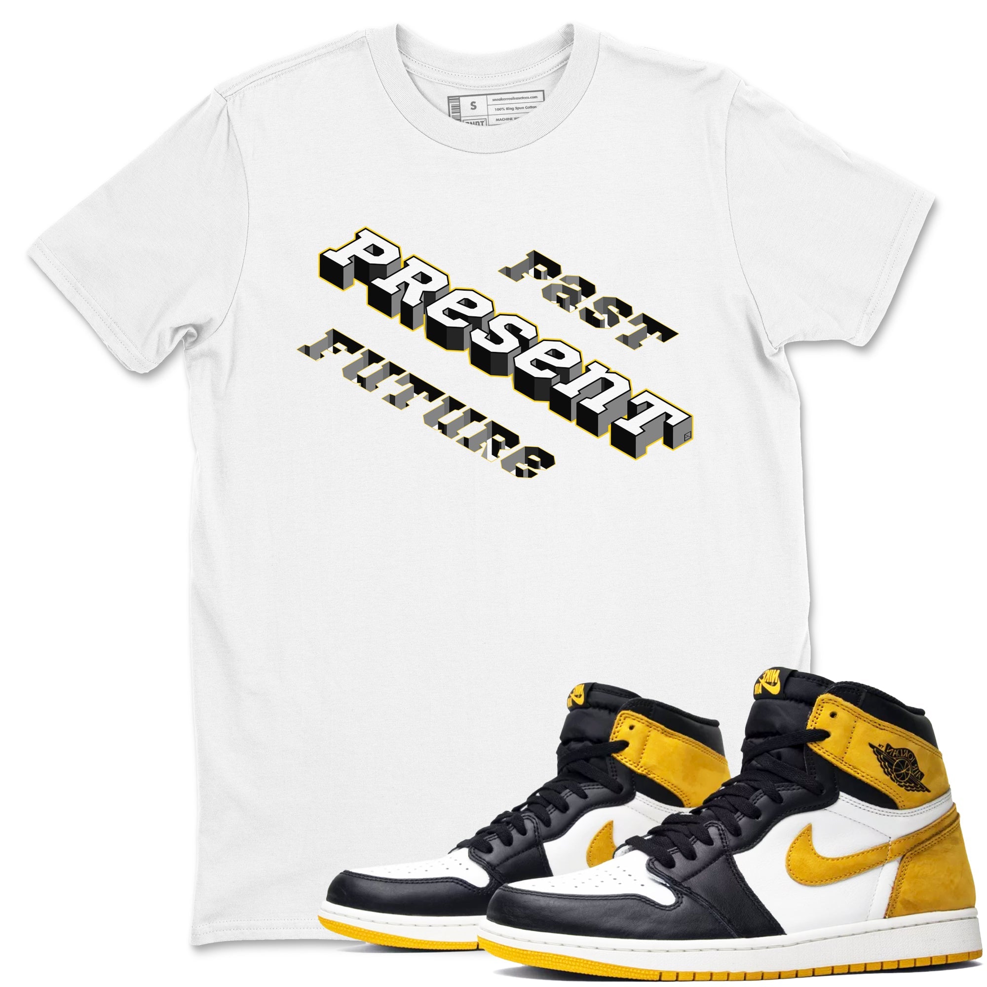 1s Yellow Ochre shirt to match jordans Past Present Future sneaker tees Air Jordan 1 High OG Yellow Ochre Drip Gear Zone unisex cotton White 1 crew neck shirt