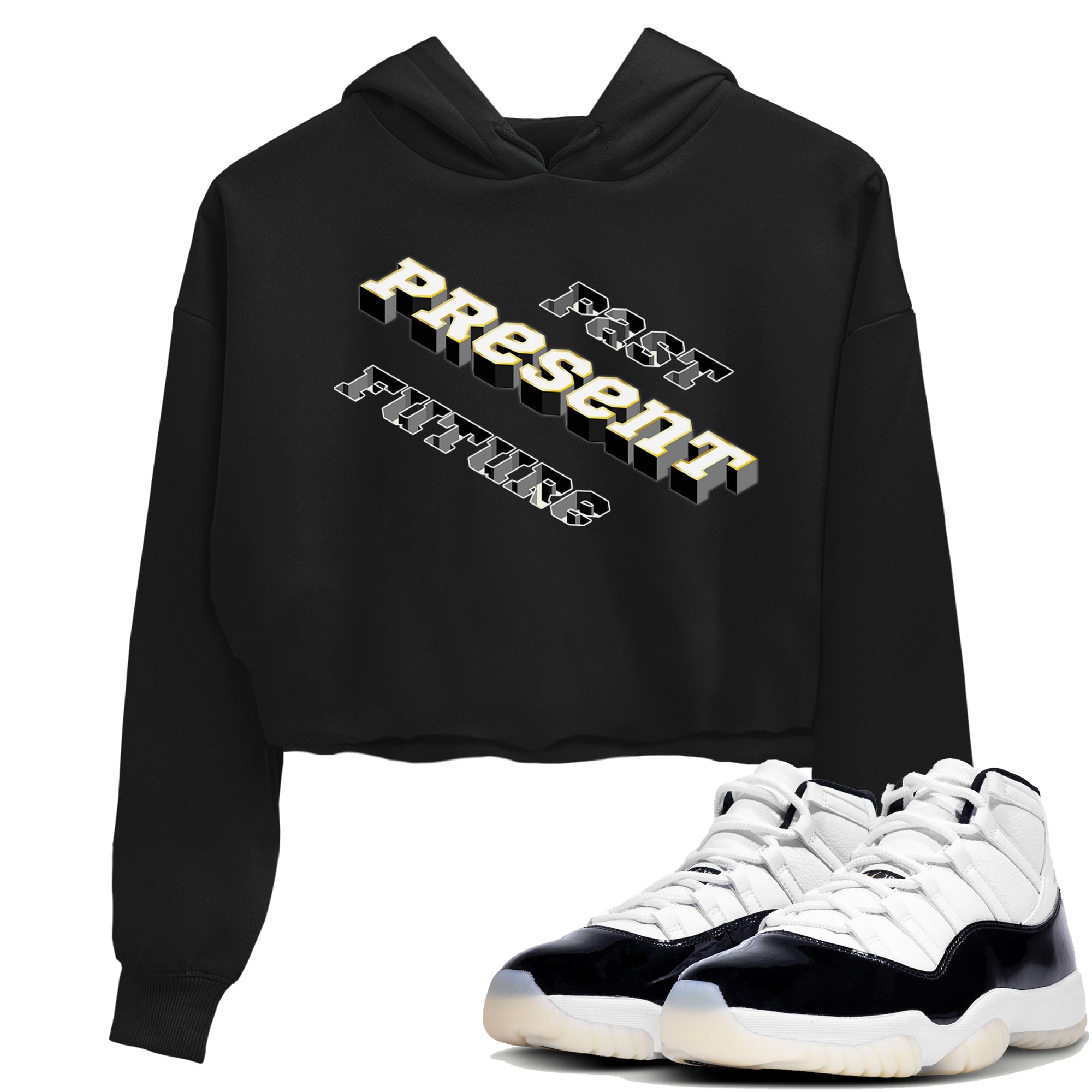 11s Gratitude shirt to match jordans Past Present Future sneaker match tee Air Jordan 11 Gratitude Drip Gear Zone Black 1 women's crop tee
