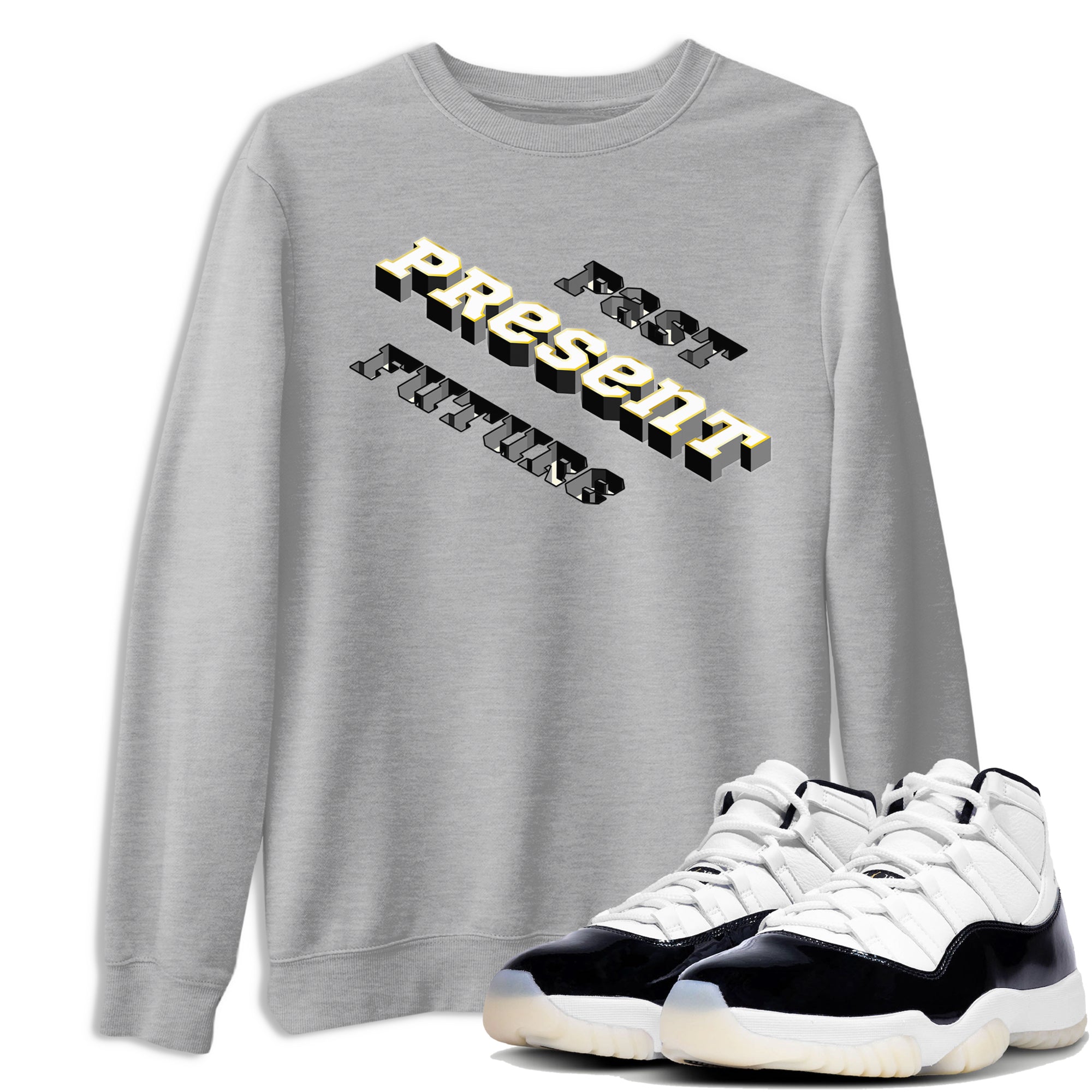 11s Gratitude shirt to match jordans Past Present Future sneaker match tee AJ11 Gratitude Drip Gear Zone unisex cotton Heather Grey 1 crew neck shirt