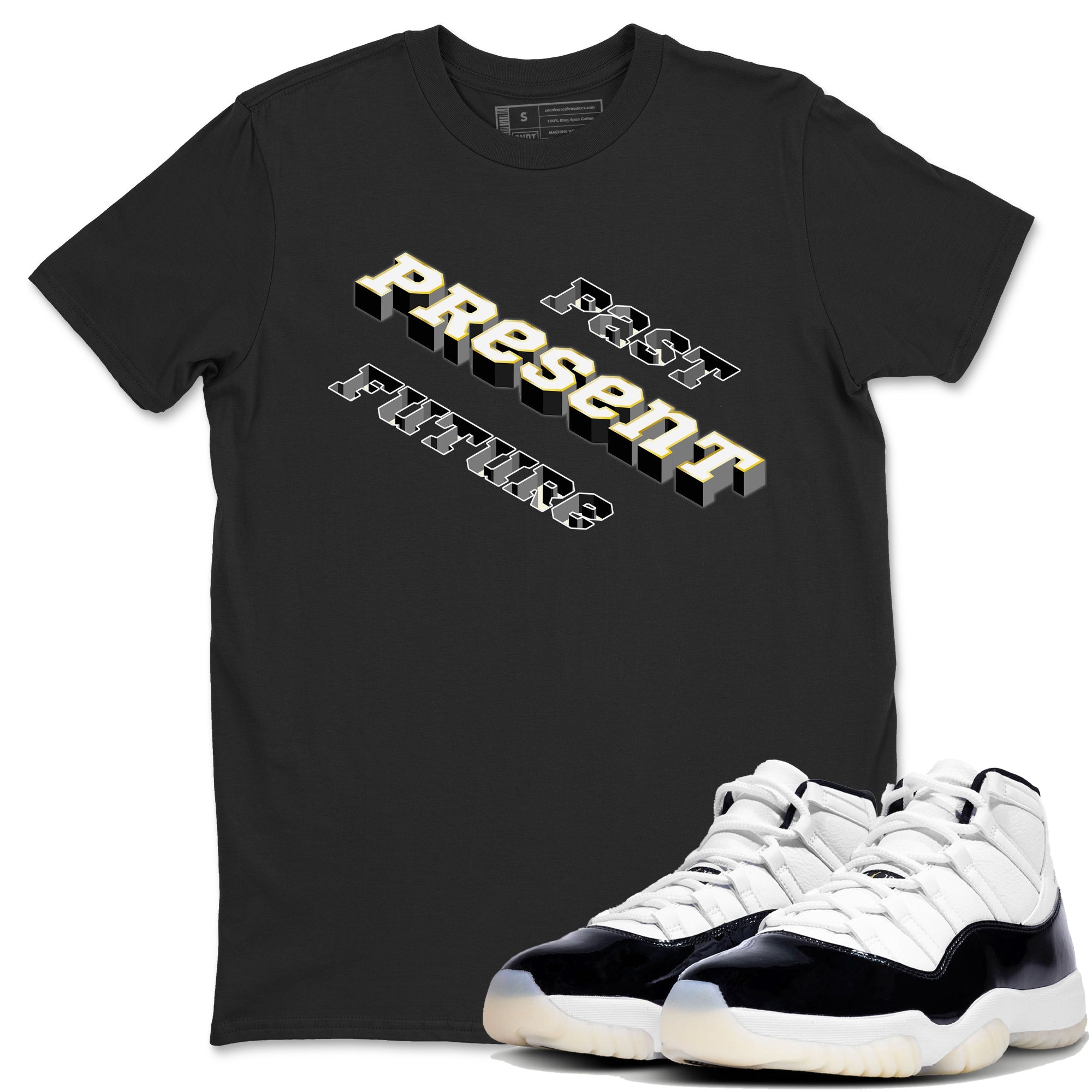 11s Gratitude shirt to match jordans Past Present Future sneaker match tee AA57:AA123 unisex cotton Black 1 crew neck shirt
