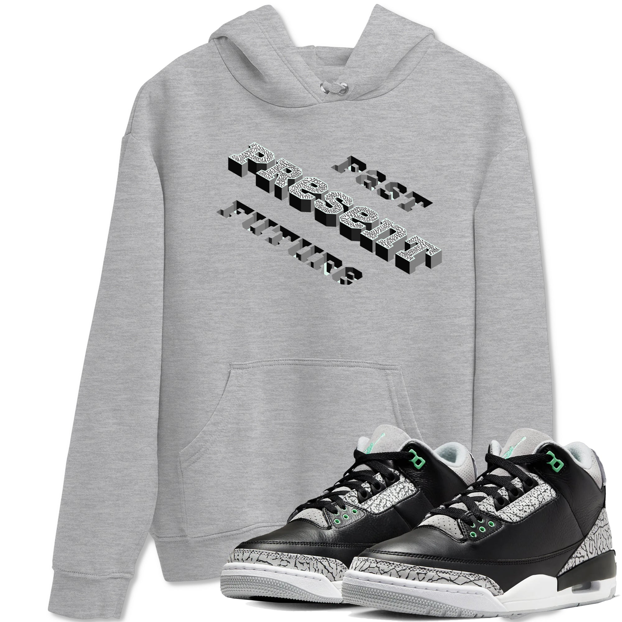 3s Green Glow shirt to match jordans Past Present Future sneaker tees Air Jordan 3 Green Glow Drip Gear Zone unisex cotton Heather Grey 1 crew neck shirt