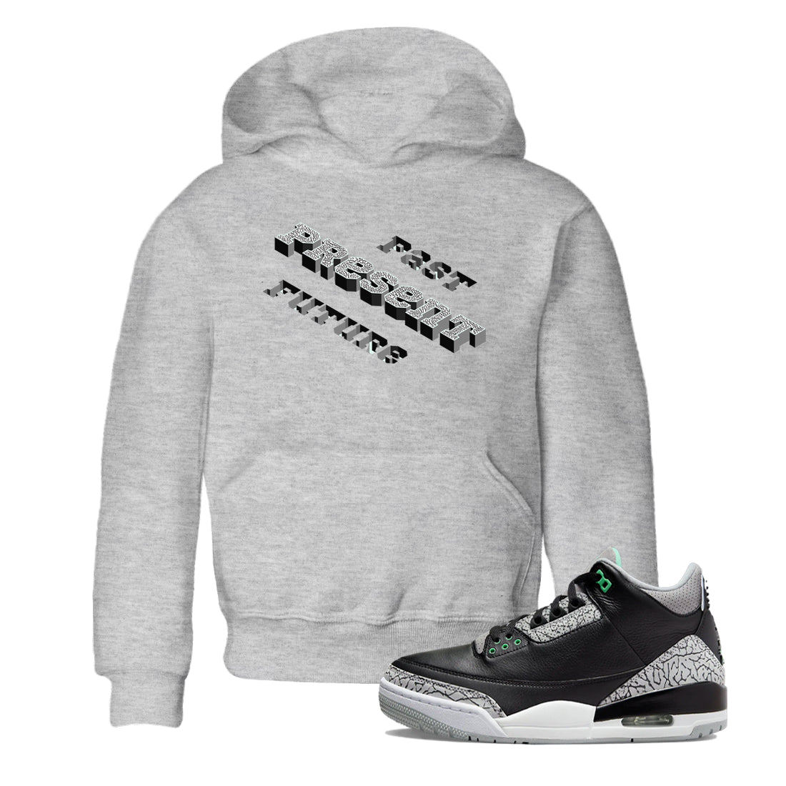 3s Green Glow shirt to match jordans Past Present Future sneaker tees Air Jordan 3 Green Glow Drip Gear Zone baby toddler Heather Grey 1 cotton Shirt