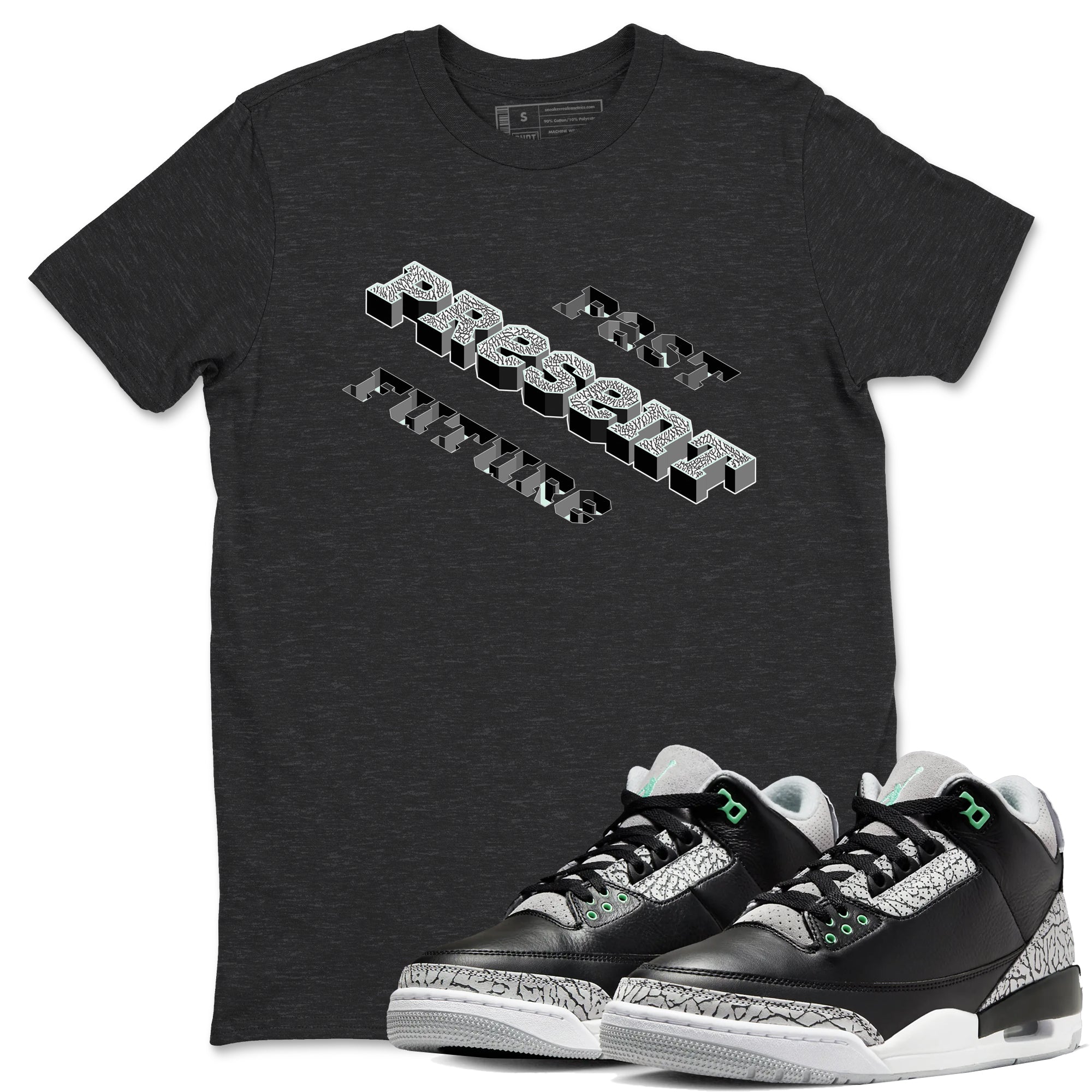 3s Green Glow shirt to match jordans Past Present Future sneaker tees Air Jordan 3 Green Glow Drip Gear Zone unisex cotton Charcoal Heather 1 crew neck shirt