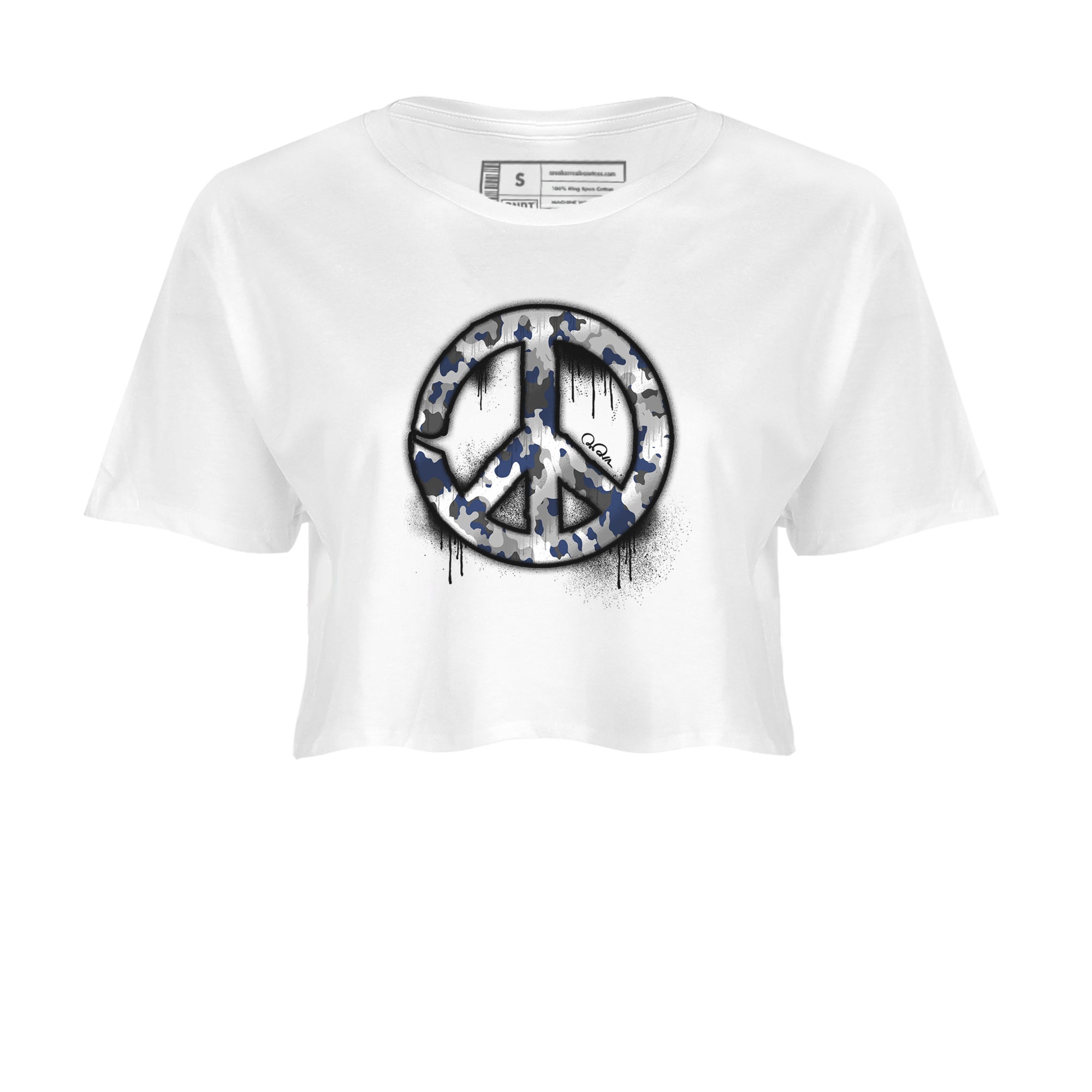 3s Midnight Navy shirt to match jordans Peace Sign sneaker match t-shirt AJ3 Midnight Navy Drip Gear Zone White 2 crop length shirt