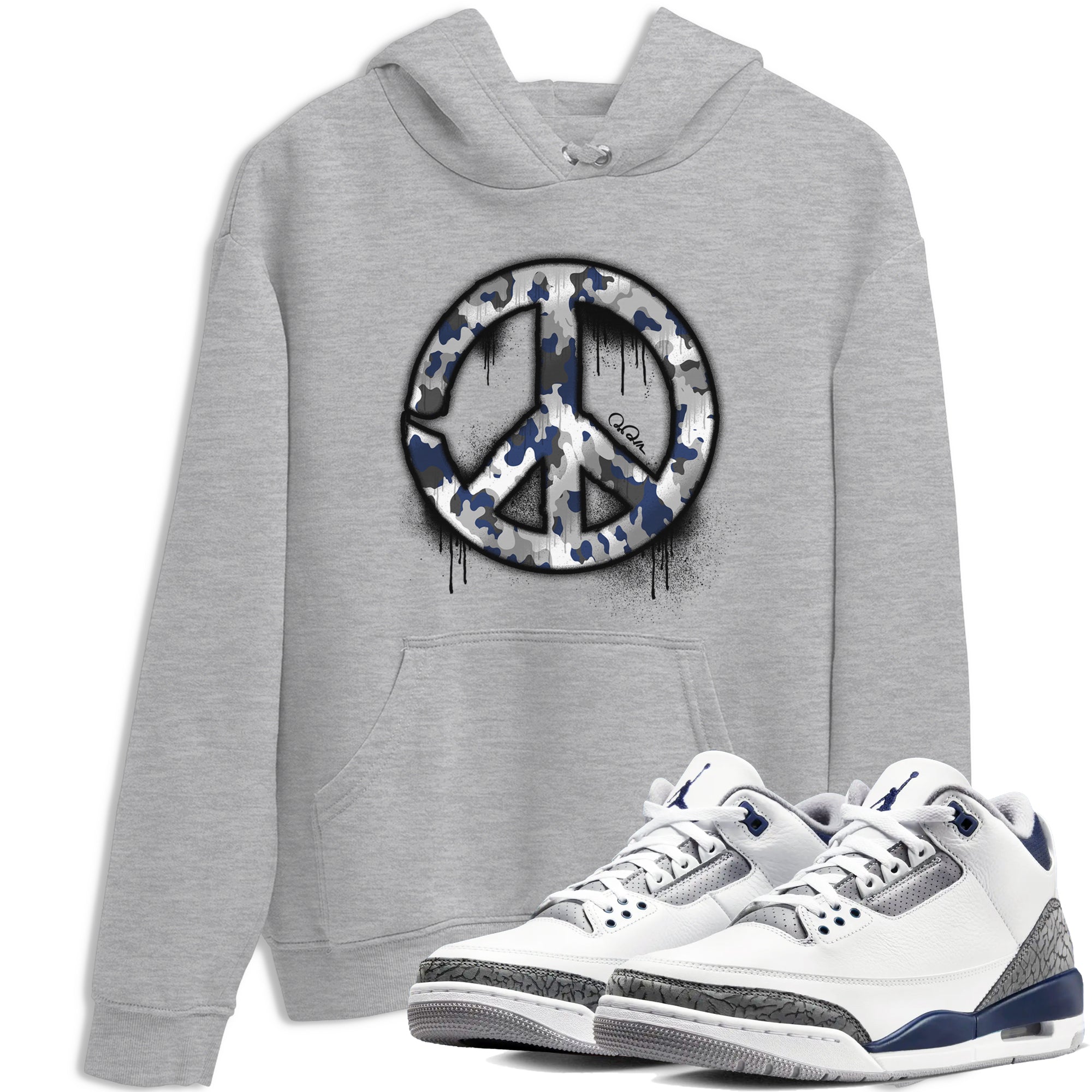 3s Midnight Navy shirt to match jordans Peace Sign sneaker match t-shirt AJ3 Midnight Navy Drip Gear Zone unisex cotton Heather Grey 1 Crew Neck T-Shirt