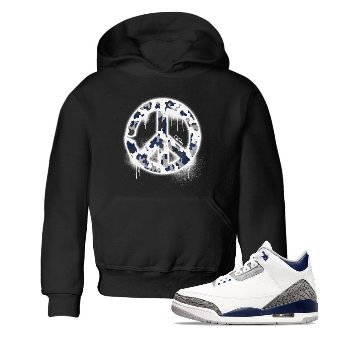 3s Midnight Navy shirt to match jordans Peace Sign sneaker match t-shirt AJ3 Midnight Navy Drip Gear Zone baby toddler Black 1 Crew Neck T-Shirt