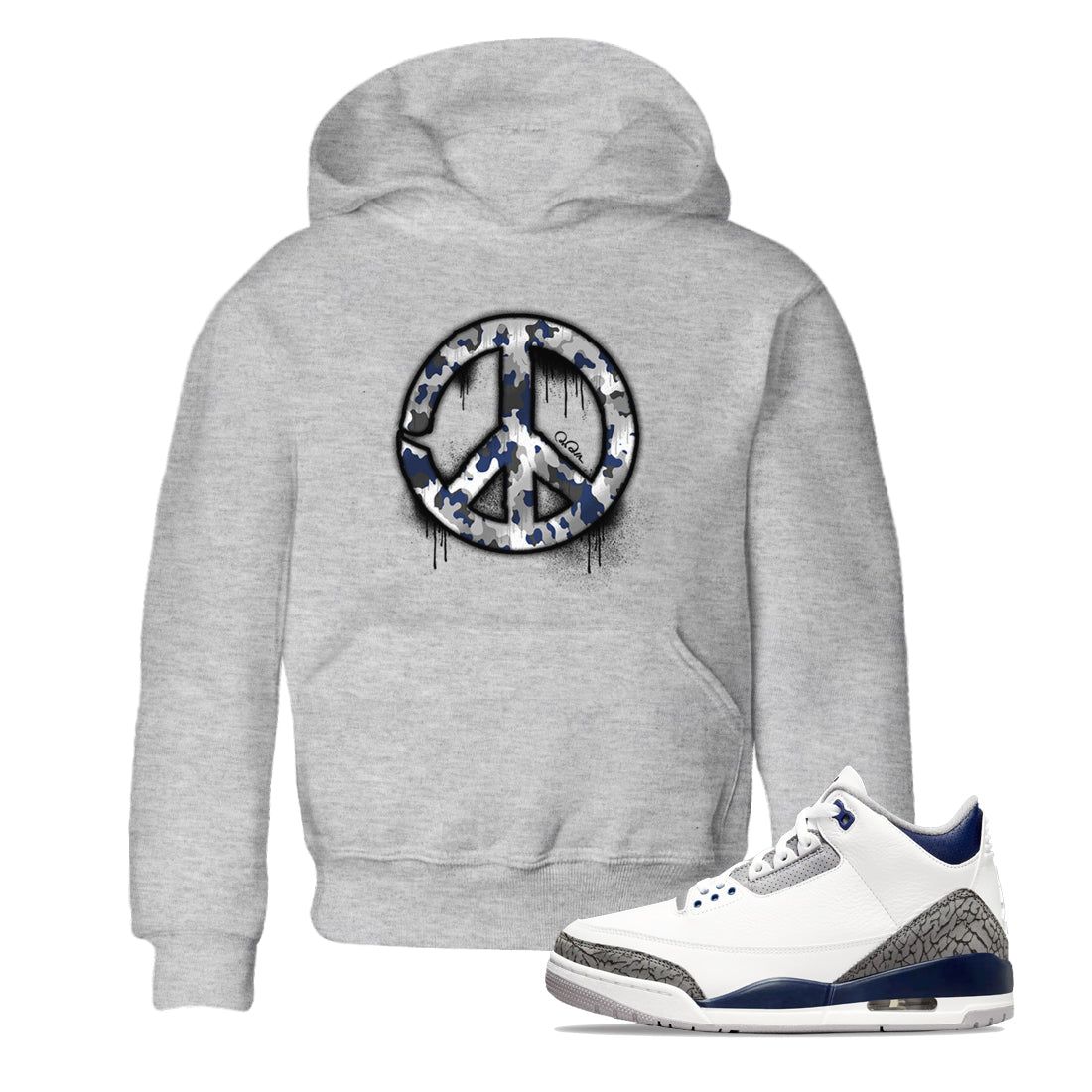 3s Midnight Navy shirt to match jordans Peace Sign sneaker match t-shirt AJ3 Midnight Navy Drip Gear Zone baby toddler Heather Grey 1 Crew Neck T-Shirt