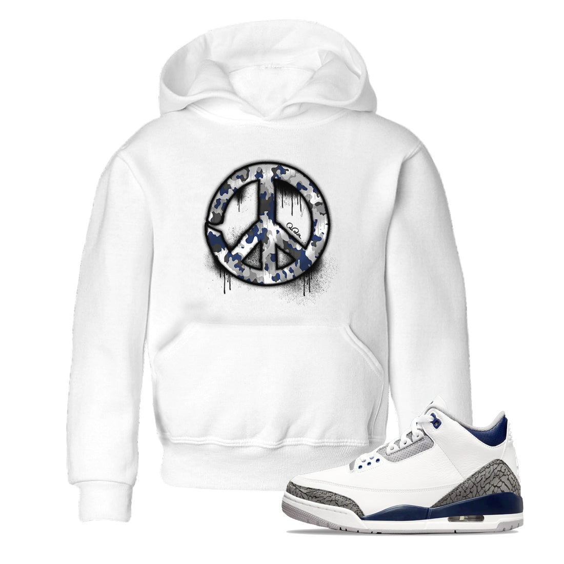 3s Midnight Navy shirt to match jordans Peace Sign sneaker match t-shirt AJ3 Midnight Navy Drip Gear Zone baby toddler White 1 Crew Neck T-Shirt