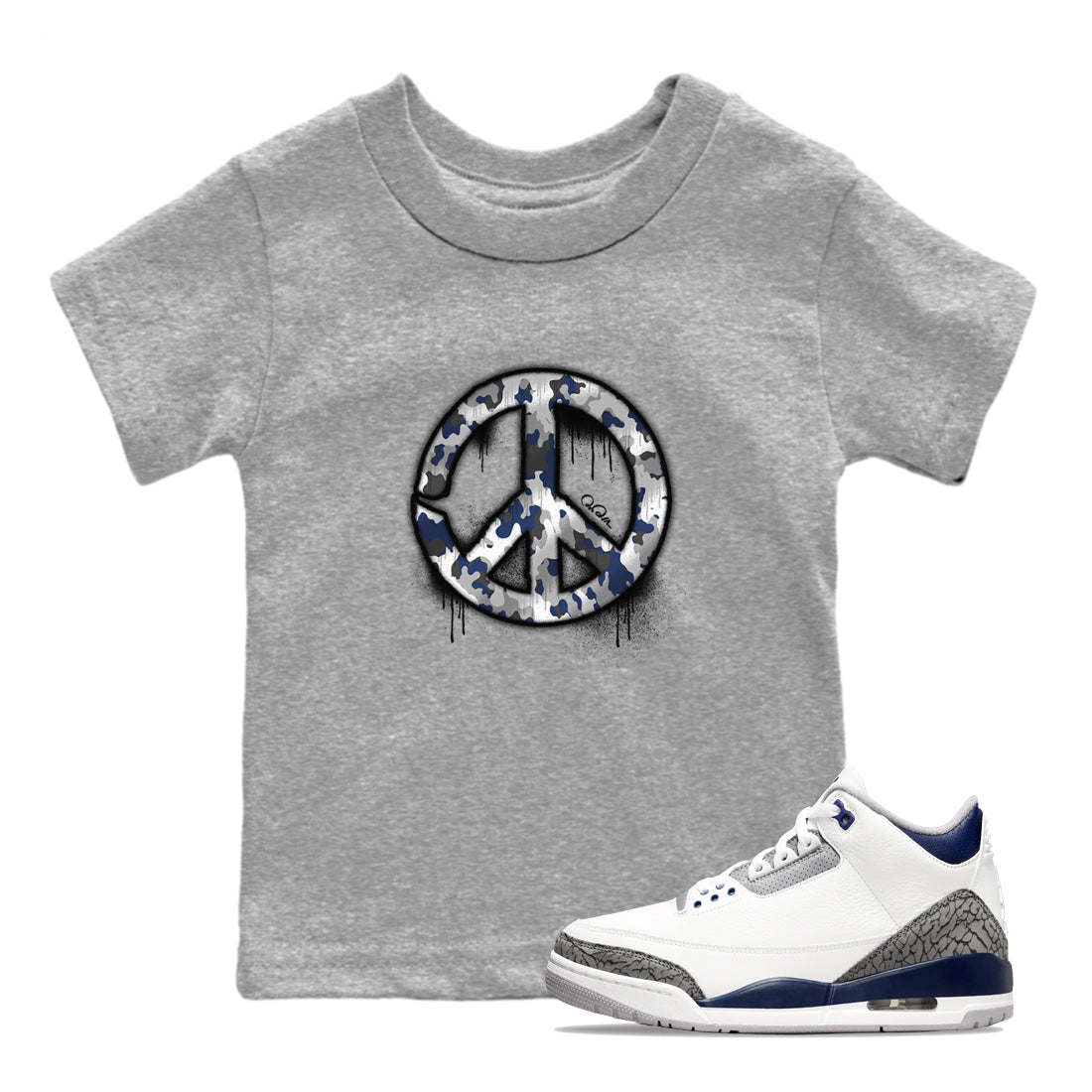 3s Midnight Navy shirt to match jordans Peace Sign sneaker match t-shirt AJ3 Midnight Navy Drip Gear Zone baby toddler Heather Grey 1 Crew Neck T-Shirt