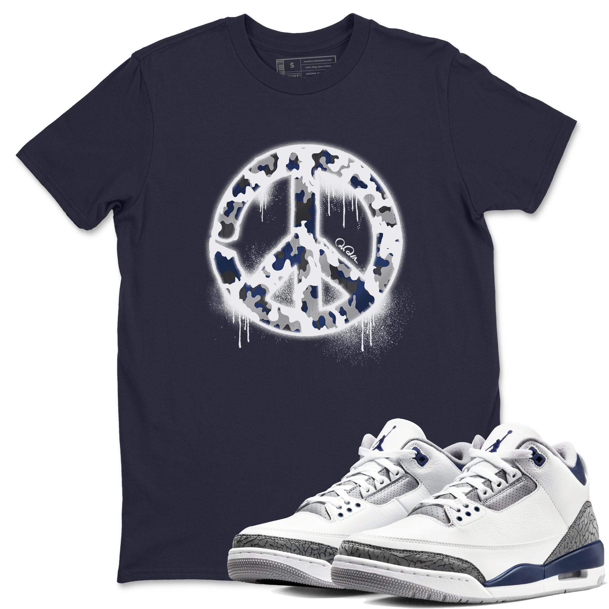 3s Midnight Navy shirt to match jordans Peace Sign sneaker match t-shirt AJ3 Midnight Navy Drip Gear Zone unisex cotton Navy 1 Crew Neck T-Shirt