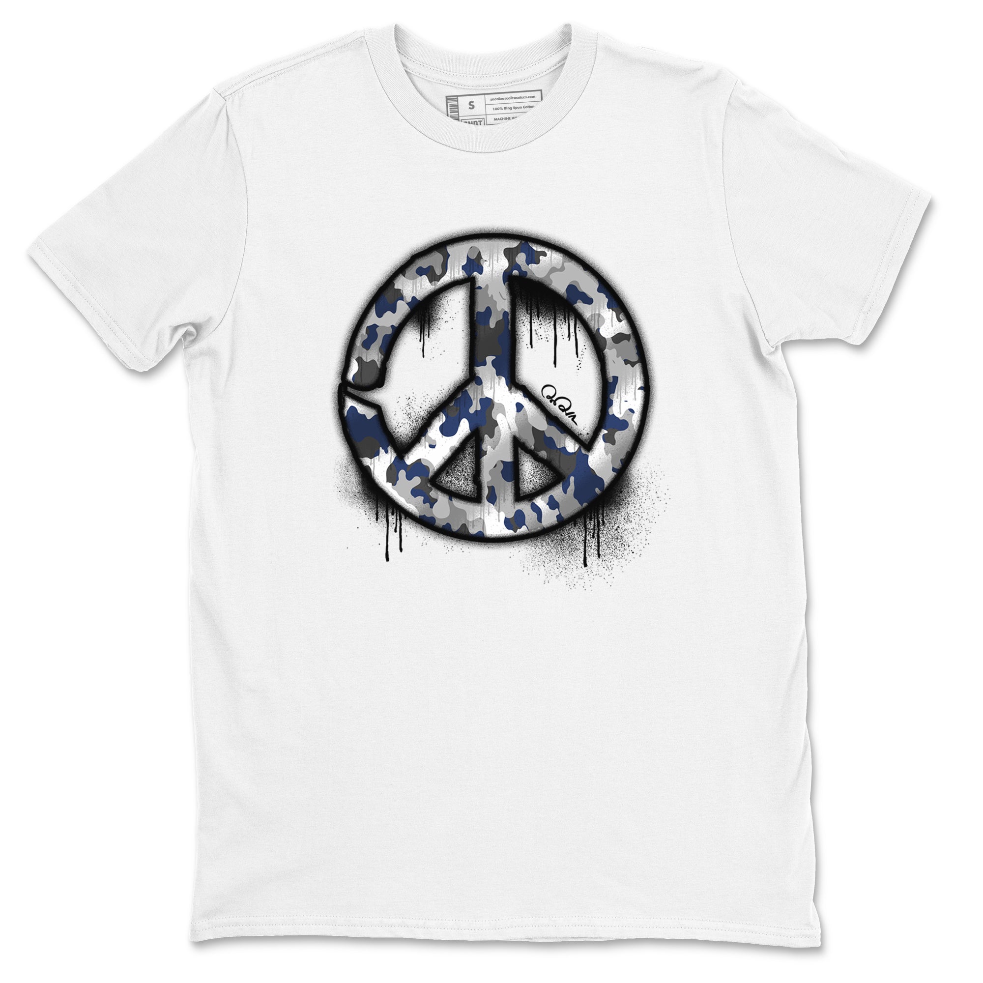 3s Midnight Navy shirt to match jordans Peace Sign sneaker match t-shirt AJ3 Midnight Navy Drip Gear Zone unisex cotton White 2 Crew Neck T-Shirt