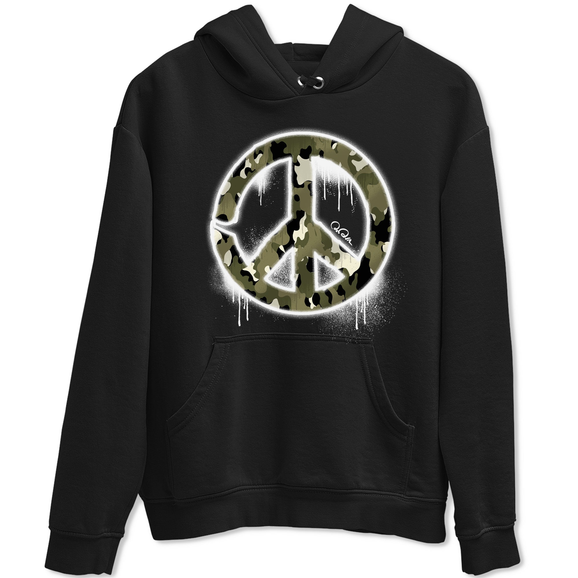 Air Jordan 4 Medium Olive shirt to match jordans streetwear brand Peace Sign sneaker tees AJ4 Medium Olive Drip Gear Zone Unisex Black 2 T-Shirt