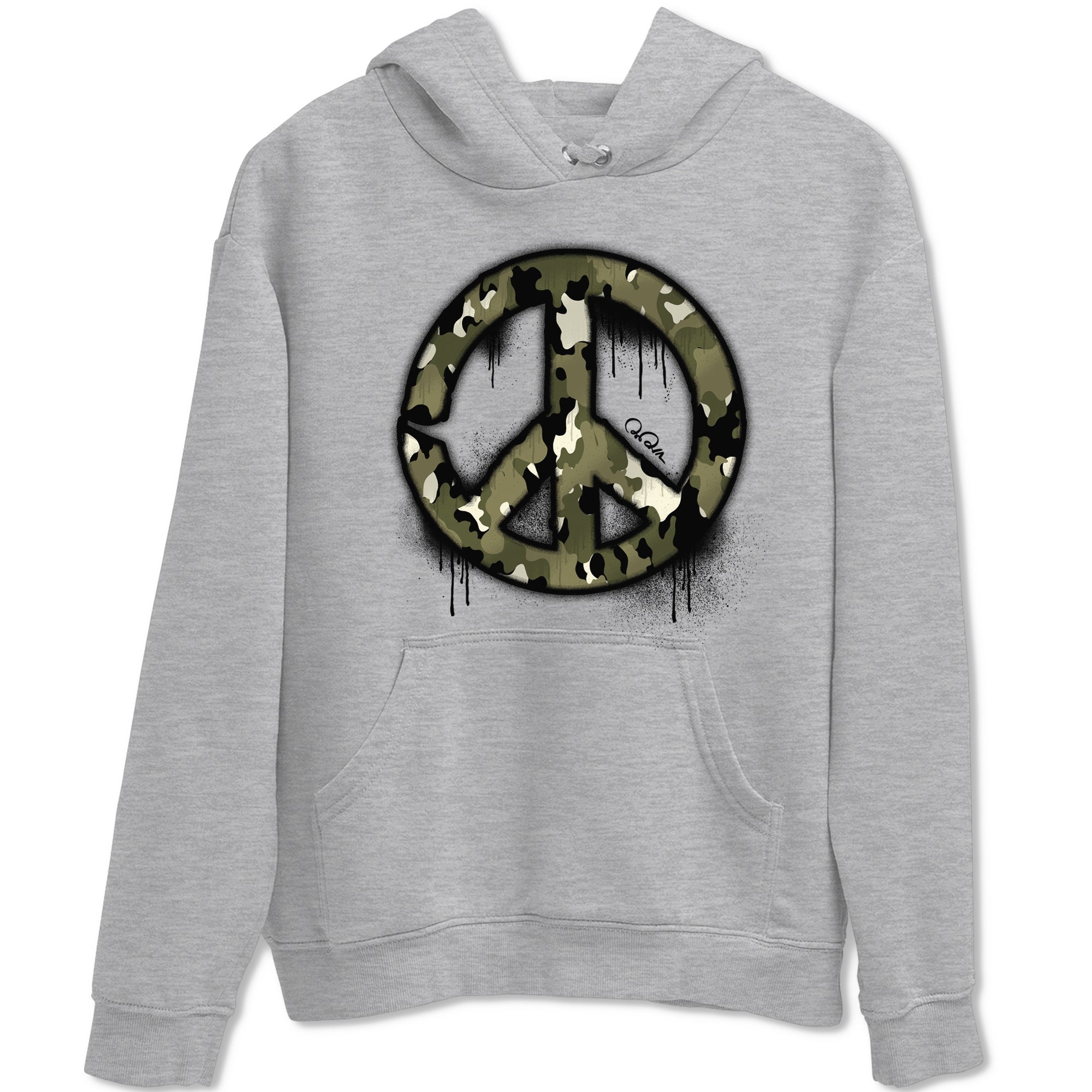 Air Jordan 4 Medium Olive shirt to match jordans streetwear brand Peace Sign sneaker tees AJ4 Medium Olive Drip Gear Zone Unisex Heather Grey 2 T-Shirt