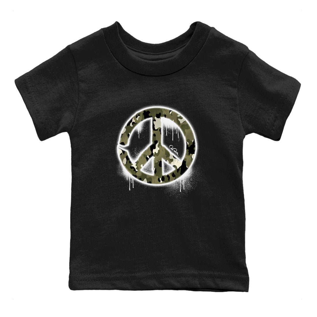Air Jordan 4 Medium Olive shirt to match jordans streetwear brand Peace Sign sneaker tees AJ4 Medium Olive Drip Gear Zone Baby Toddler Black 2 T-Shirt
