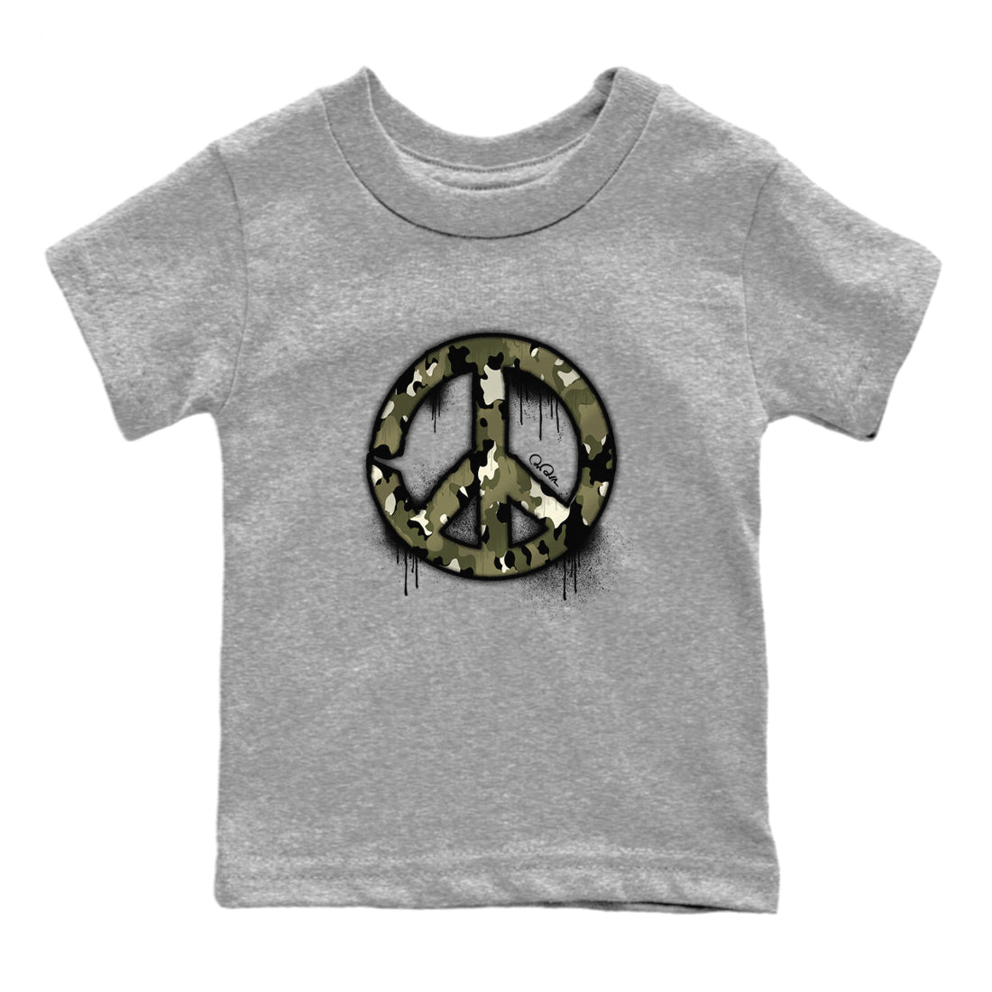 Air Jordan 4 Medium Olive shirt to match jordans streetwear brand Peace Sign sneaker tees AJ4 Medium Olive Drip Gear Zone Baby Toddler Heather Grey 2 T-Shirt