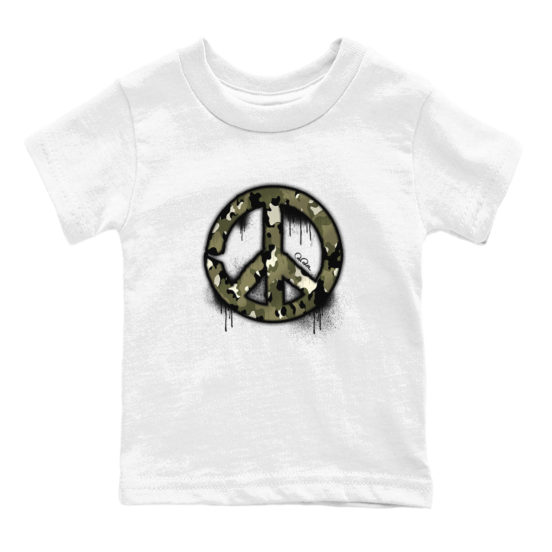 Air Jordan 4 Medium Olive shirt to match jordans streetwear brand Peace Sign sneaker tees AJ4 Medium Olive Drip Gear Zone Baby Toddler White 2 T-Shirt