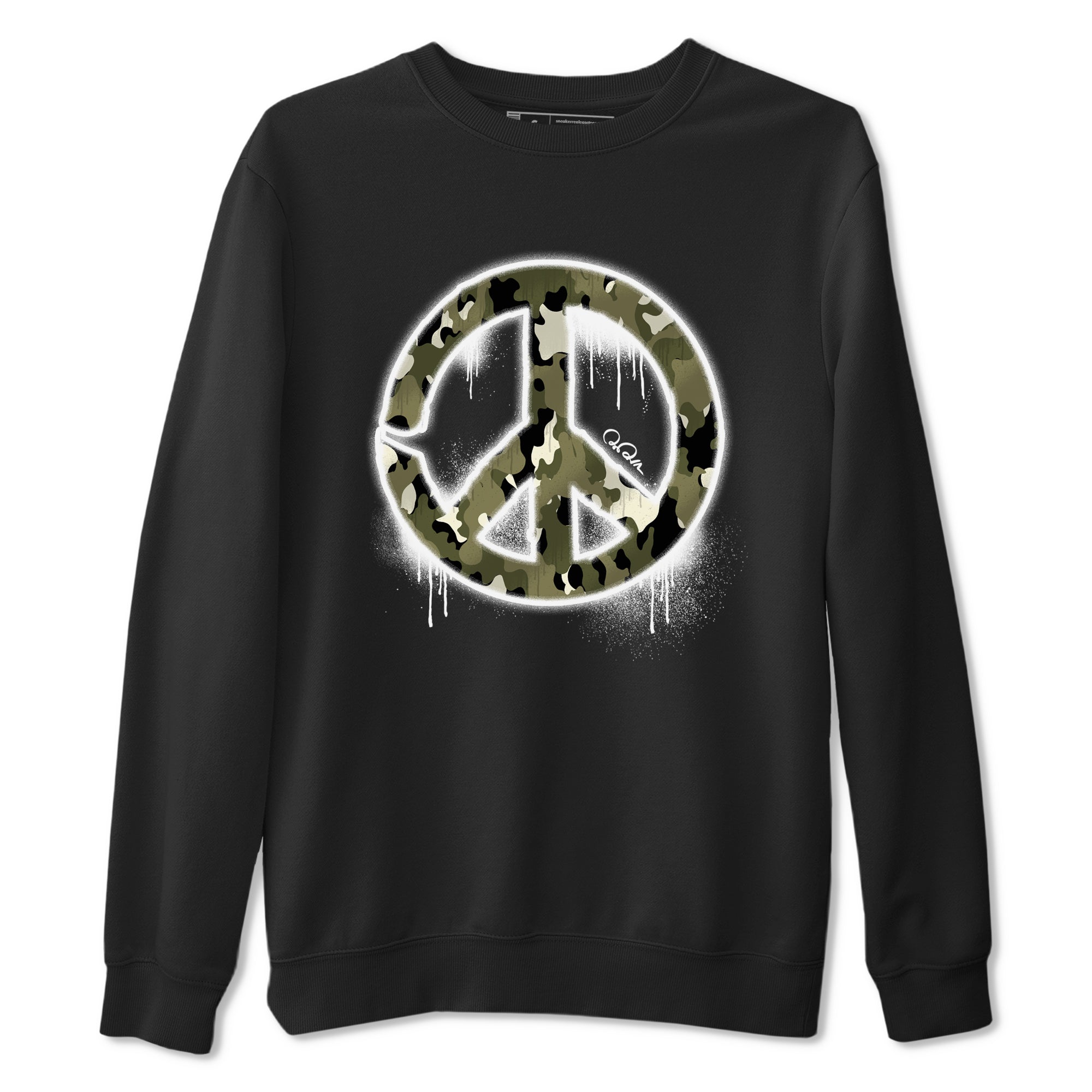 Air Jordan 4 Medium Olive shirt to match jordans streetwear brand Peace Sign sneaker tees AJ4 Medium Olive Drip Gear Zone Unisex Black 2 T-Shirt