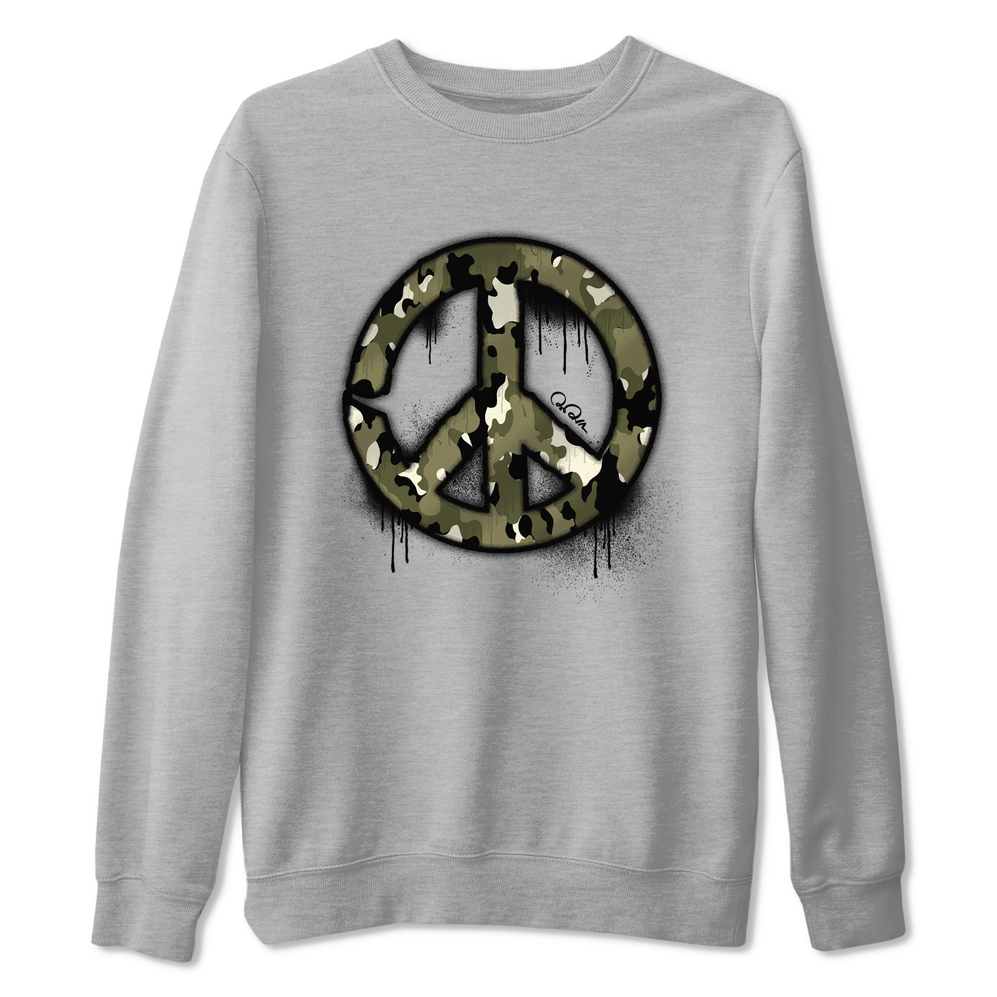 Air Jordan 4 Medium Olive shirt to match jordans streetwear brand Peace Sign sneaker tees AJ4 Medium Olive Drip Gear Zone Unisex Heather Grey 2 T-Shirt