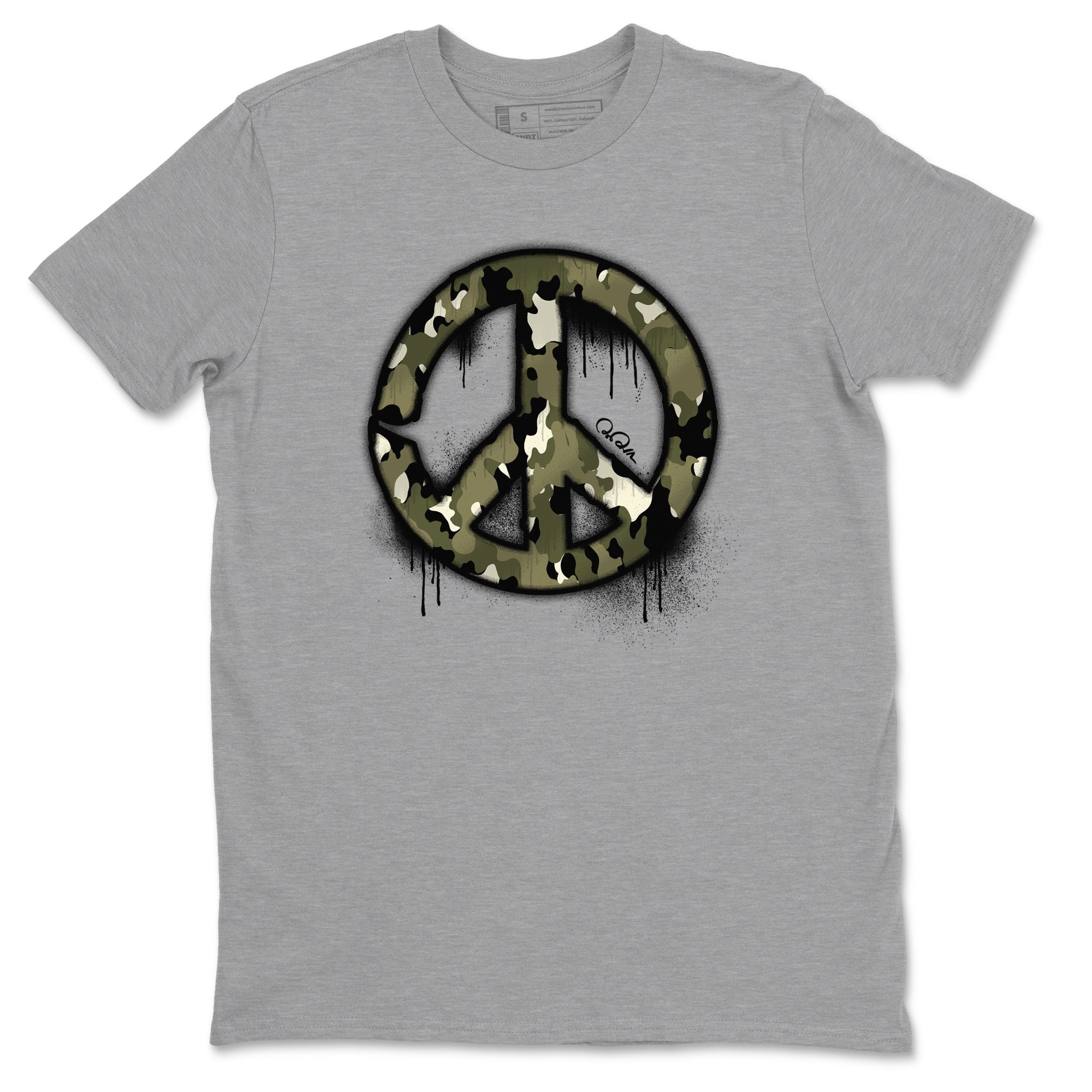 Air Jordan 4 Medium Olive shirt to match jordans streetwear brand Peace Sign sneaker tees AJ4 Medium Olive Drip Gear Zone Unisex Heather Grey 2 T-Shirt