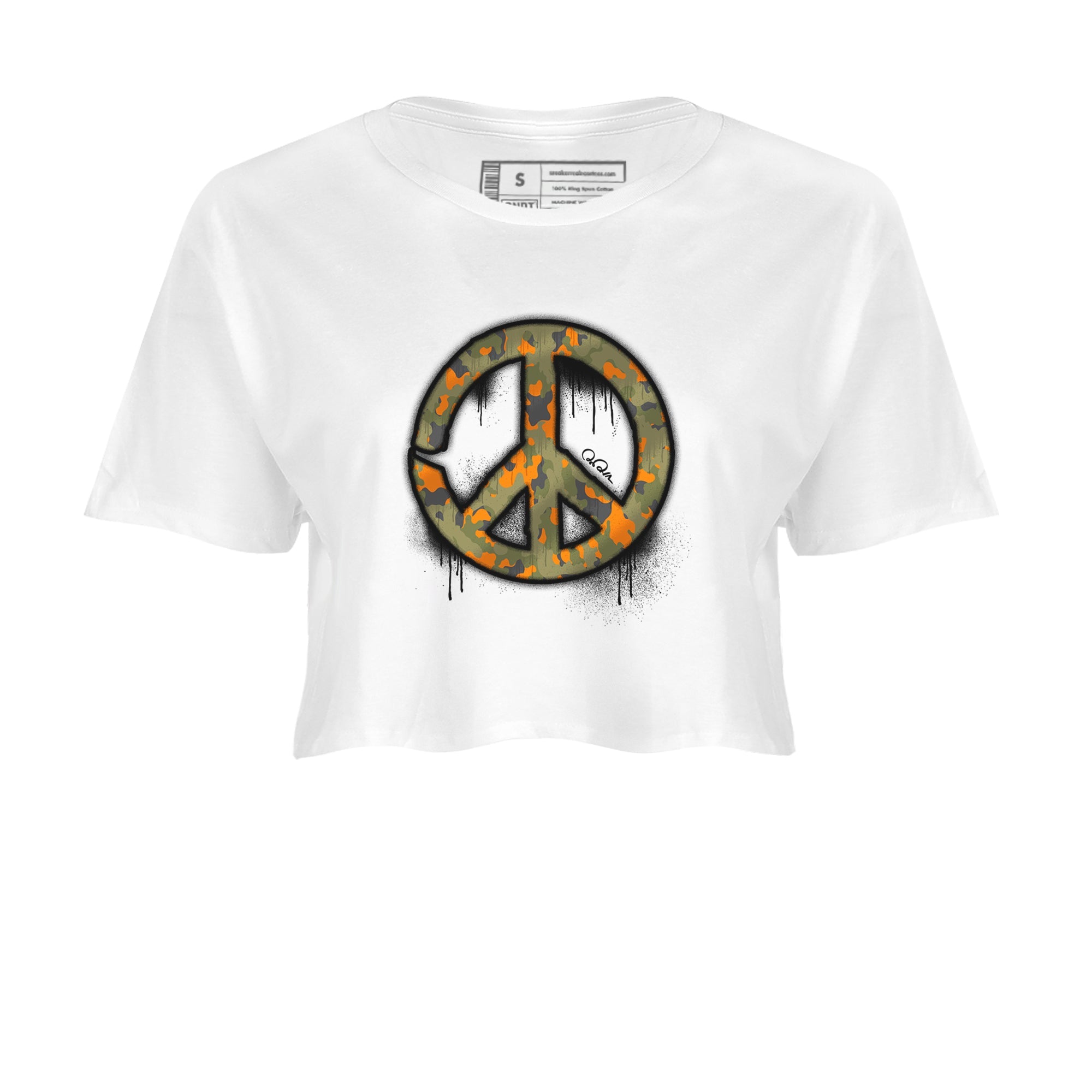 Air Jordan 5 Olive shirt to match jordans Peace Sign sneaker tees AJ5 Olive Drip Gear Zone White 2 crop length shirt