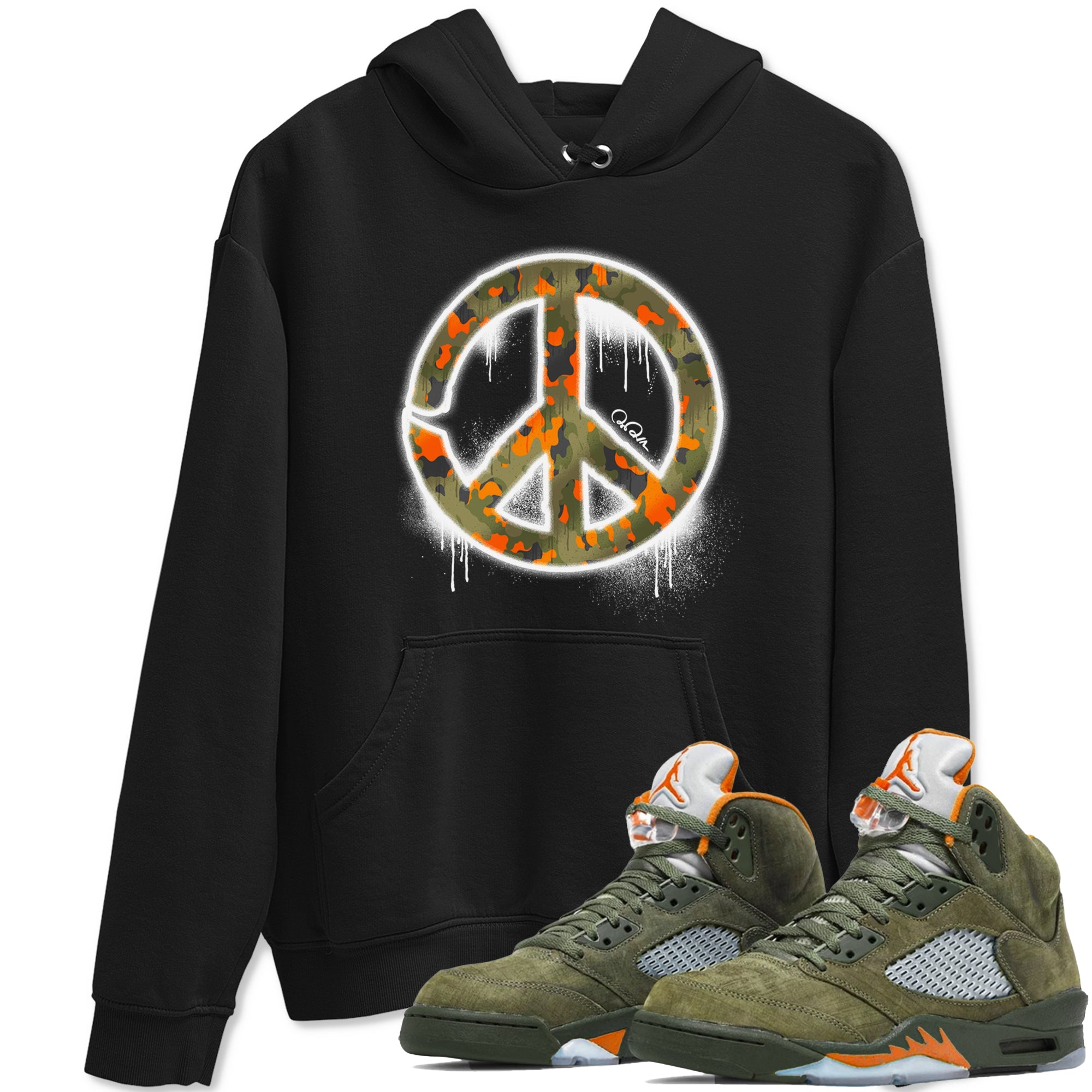 Air Jordan 5 Olive shirt to match jordans Peace Sign sneaker tees AJ5 Olive Drip Gear Zone unisex cotton Black 1 crew neck shirt