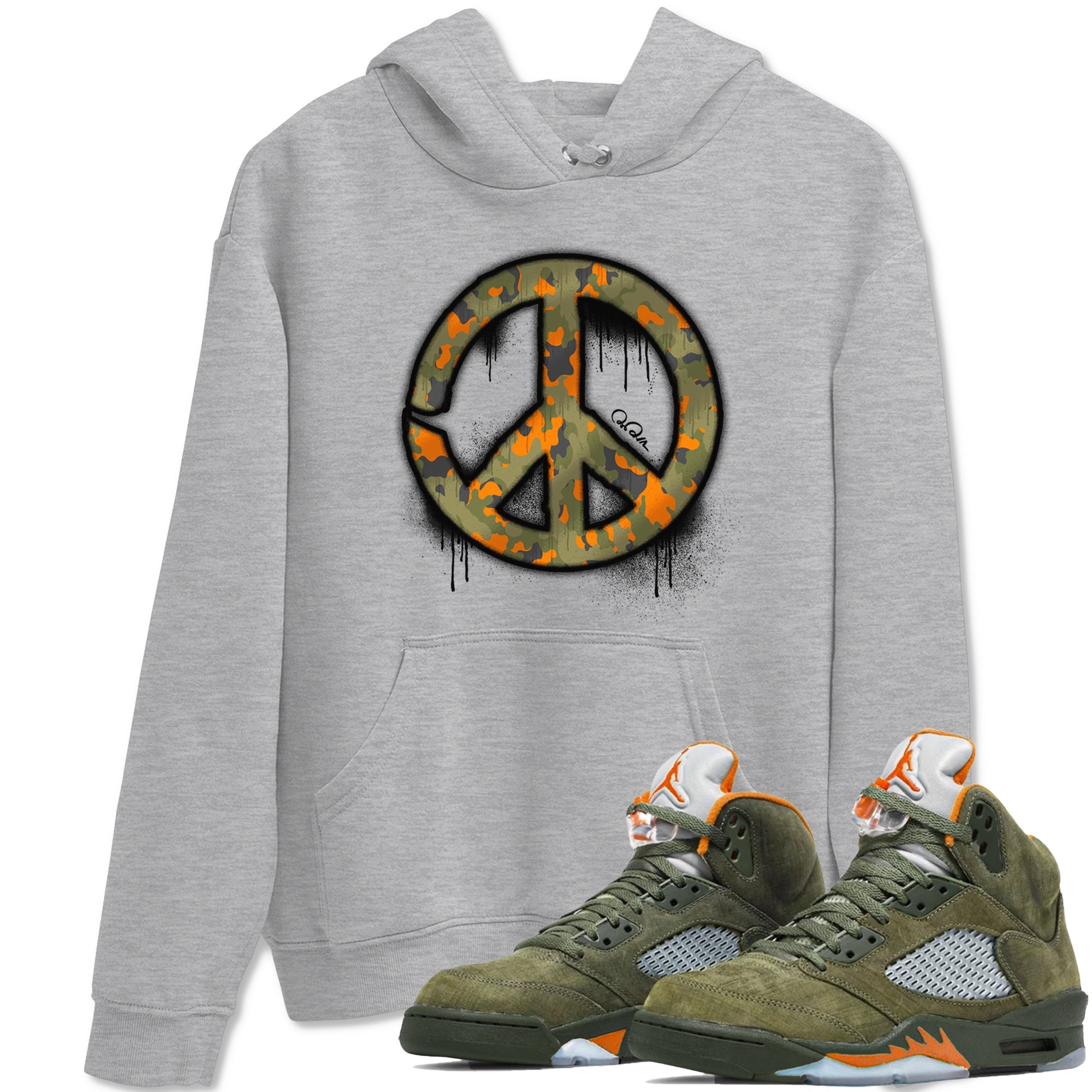 Air Jordan 5 Olive shirt to match jordans Peace Sign sneaker tees AJ5 Olive Drip Gear Zone unisex cotton Heather Grey 1 crew neck shirt